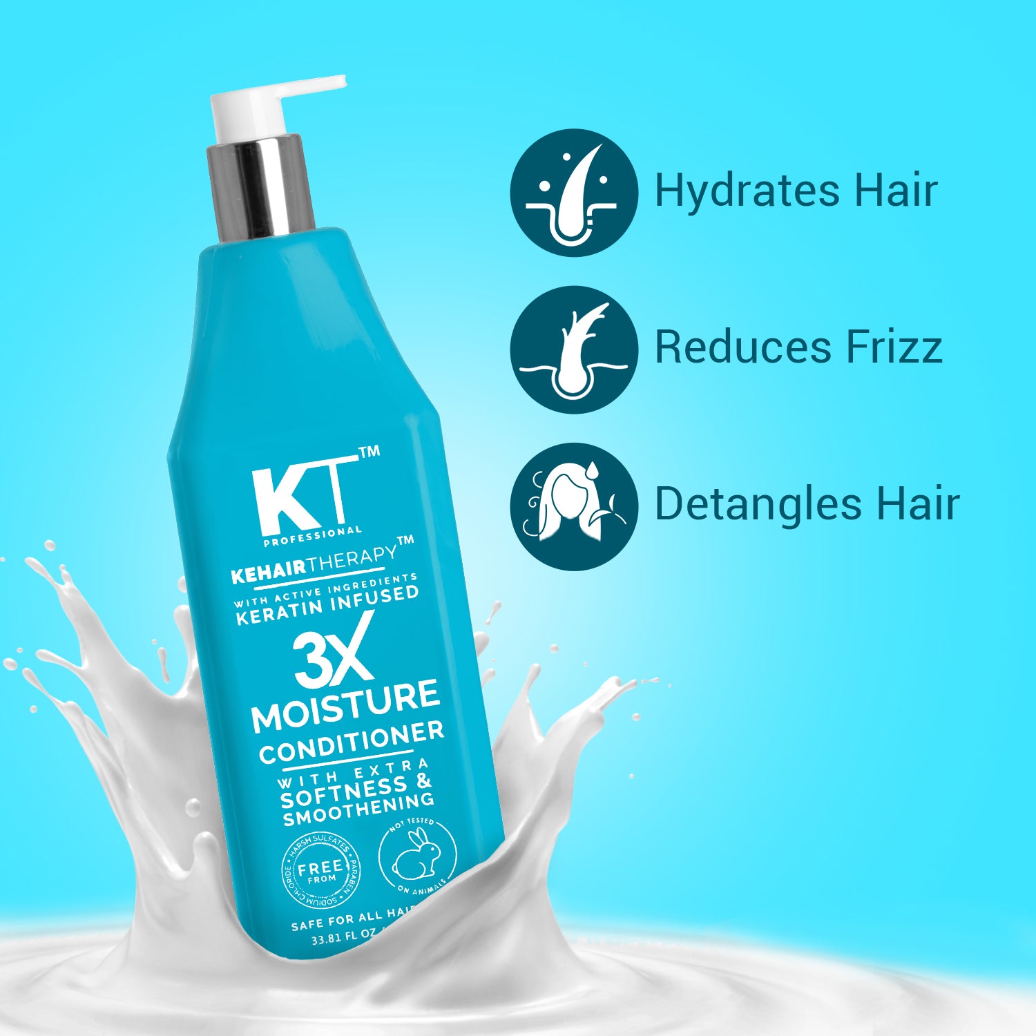 3X Moisture Conditioner | Keratin-Infused with Active Ingredients for Extra Softness & Smoothness | Sulfate-Free, Paraben-Free | 1000ml