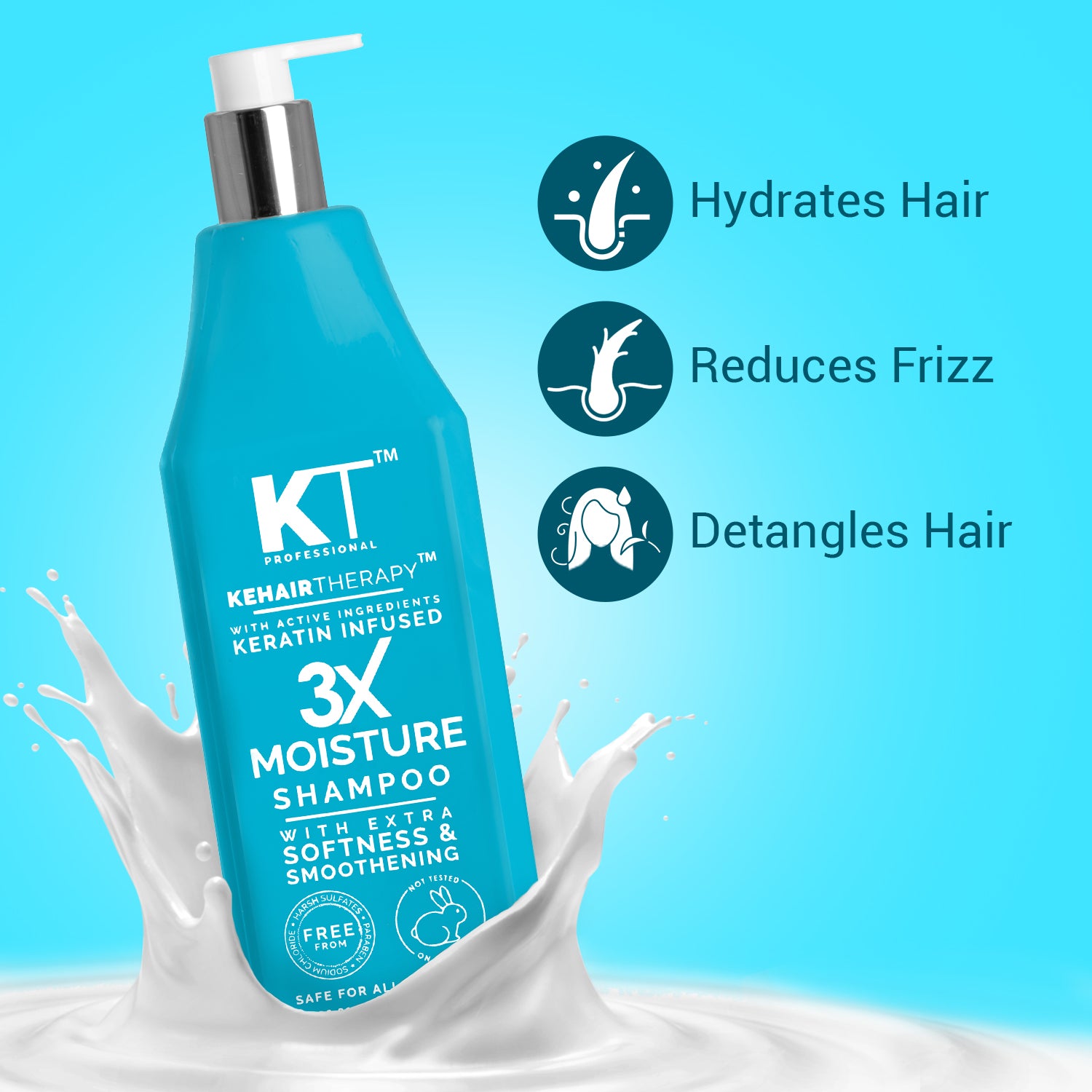 3X Moisture Shampoo | Keratin-Infused with Active Ingredients for Extra Softness & Smoothness | Sulfate-Free, Paraben-Free | 1000ml