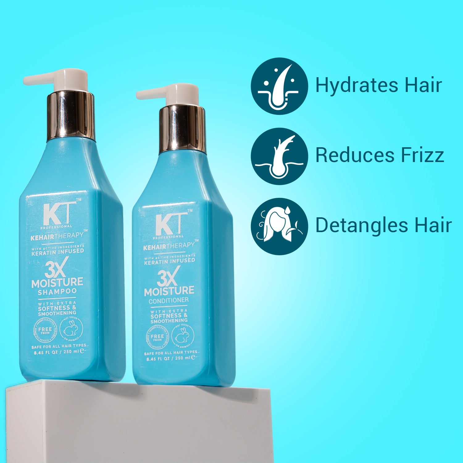 3X Moisture Shampoo & Conditioner | Keratin-Infused with Active Ingredients for Extra Softness & Smoothness | Sulfate-Free, Paraben-Free | 250ml x 2