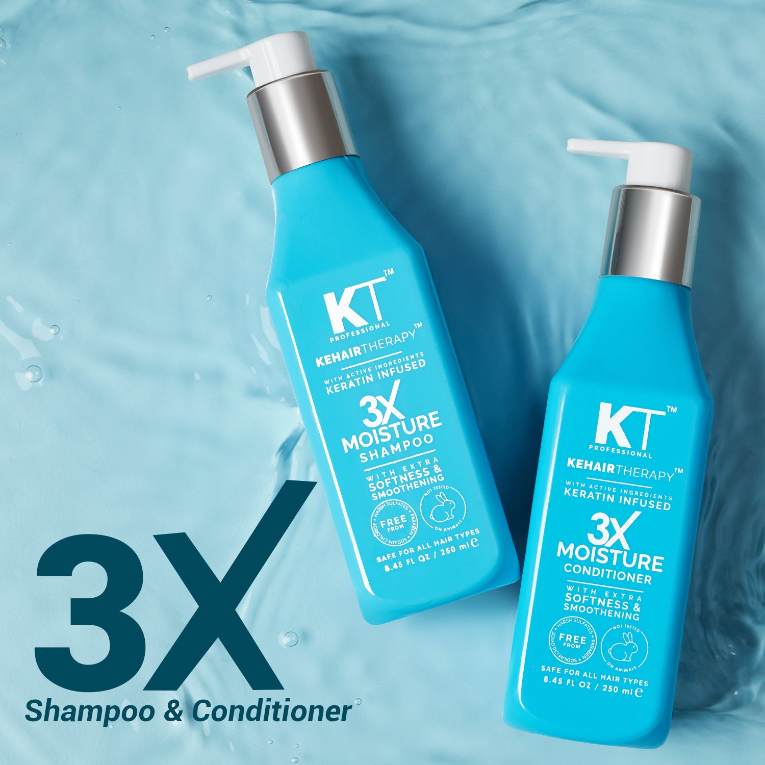3X Moisture Shampoo & Conditioner | Keratin-Infused with Active Ingredients for Extra Softness & Smoothness | Sulfate-Free, Paraben-Free | 250ml x 2