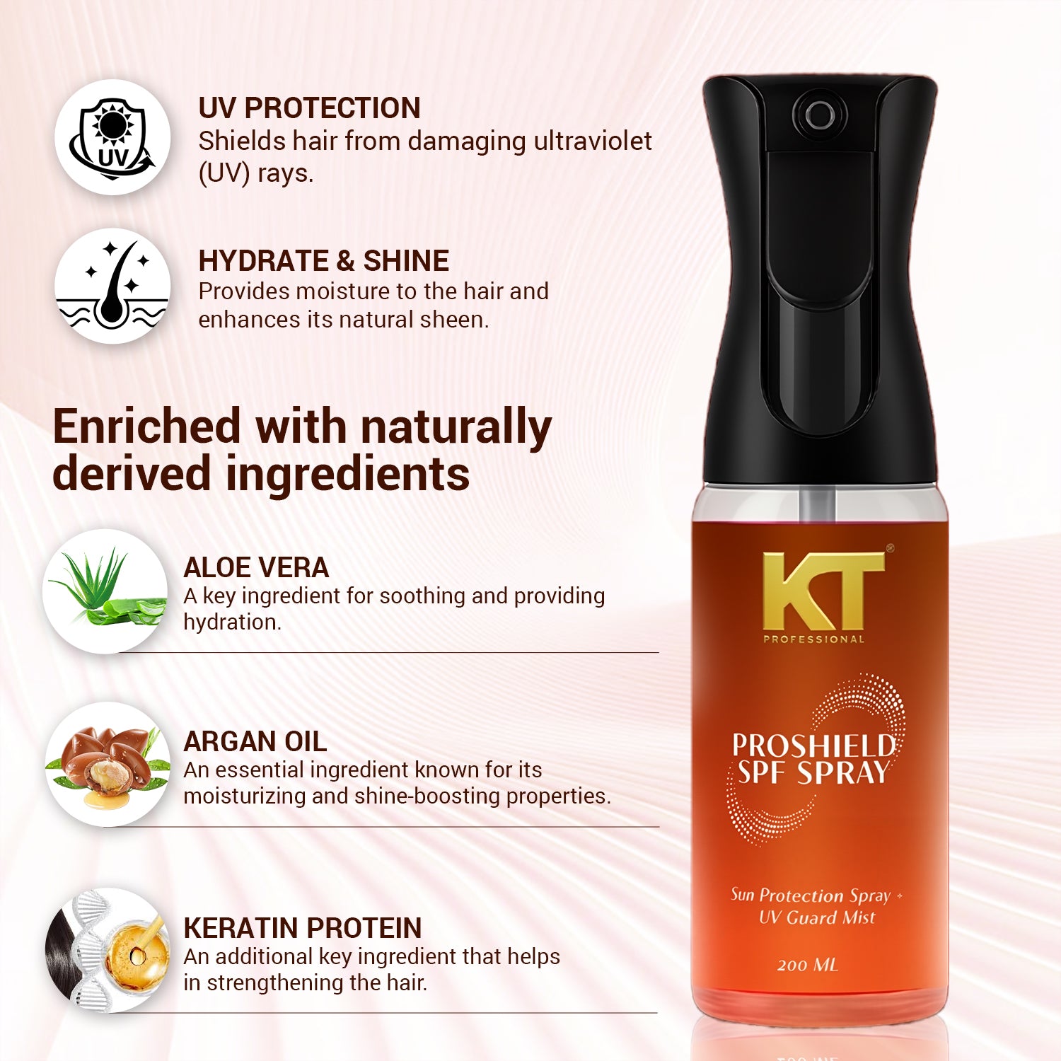 Pro Shield SPF Spray | Keratin + Argan & Aloe Vera | UV Shield + Moisture Lock | 200ml