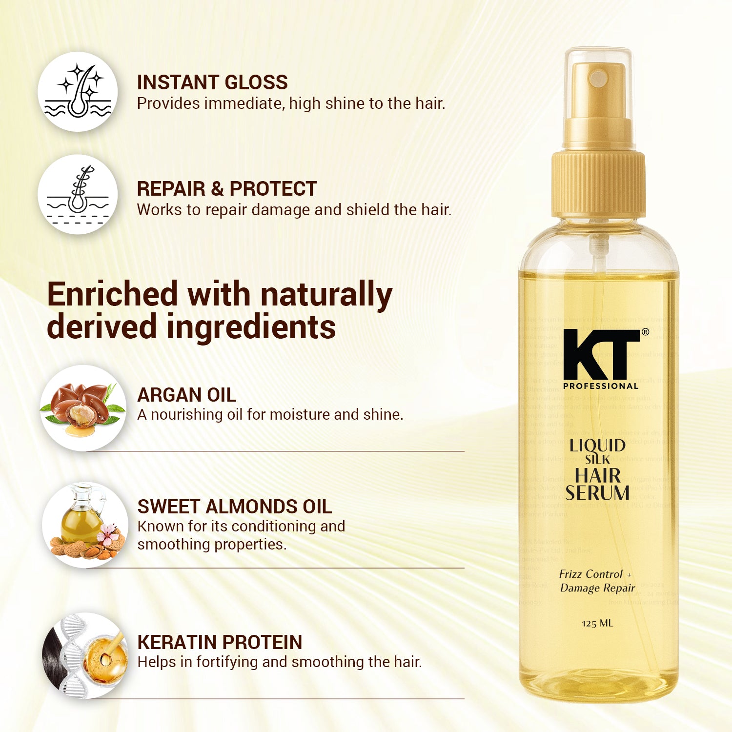 Liquid Silk Serum | Keratin + Argan & Almond Oil | Repair Repair + Instant Gloss | 125ml