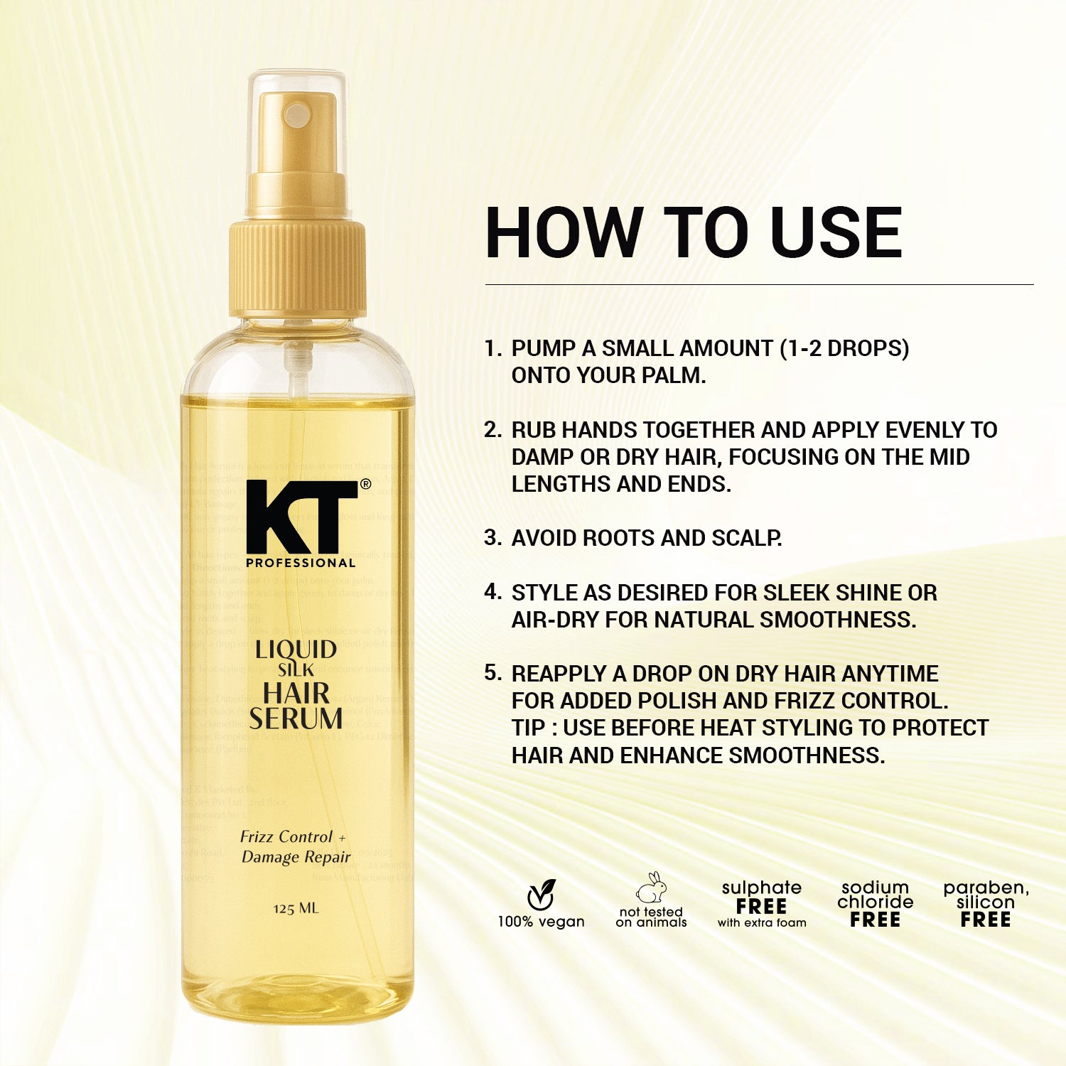 Liquid Silk Serum | Keratin + Argan & Almond Oil | Repair Repair + Instant Gloss | 125ml