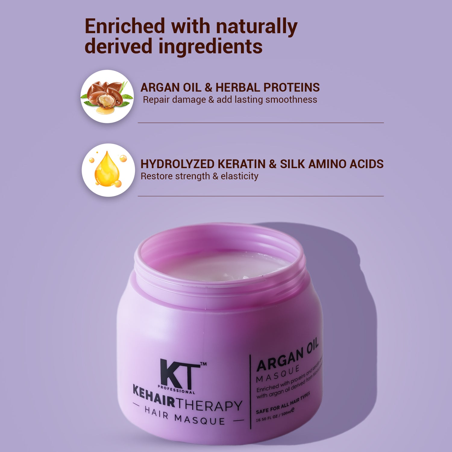 Argan Oil Hair Masque | Enriched with Proteins and Keratin | Deep Nourishment & Hydration for Dry, Damaged Hair | Sulfate-Free, Paraben-Free | 500ml