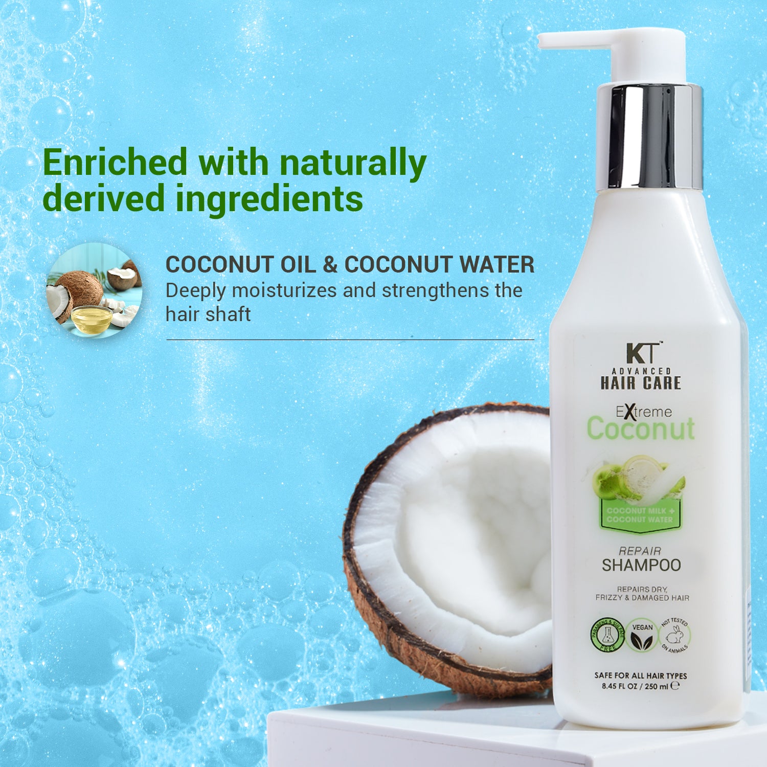 Extreme Coconut Repair Shampoo | Infused with Coconut Milk & Water | Deep Repair & Hydration for Dry, Frizzy & Damaged Hair | Sulfate-Free, Paraben-Free | 250ml