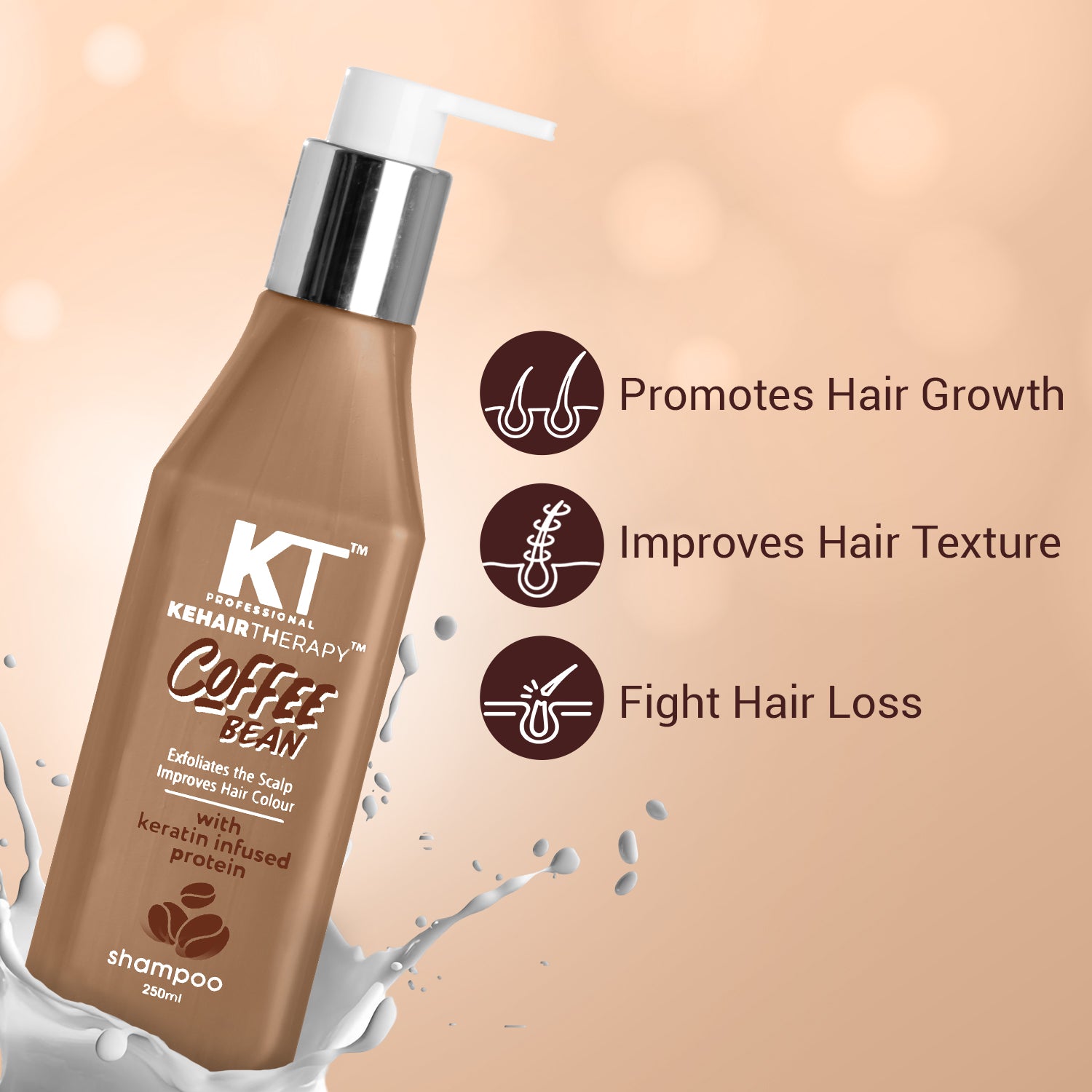 Coffee Bean Shampoo | Keratin & Protein Infused for Hair Fall Control, Scalp Exfoliation & Enhanced Hair Color | Sulfate-Free, Paraben-Free | 250ml