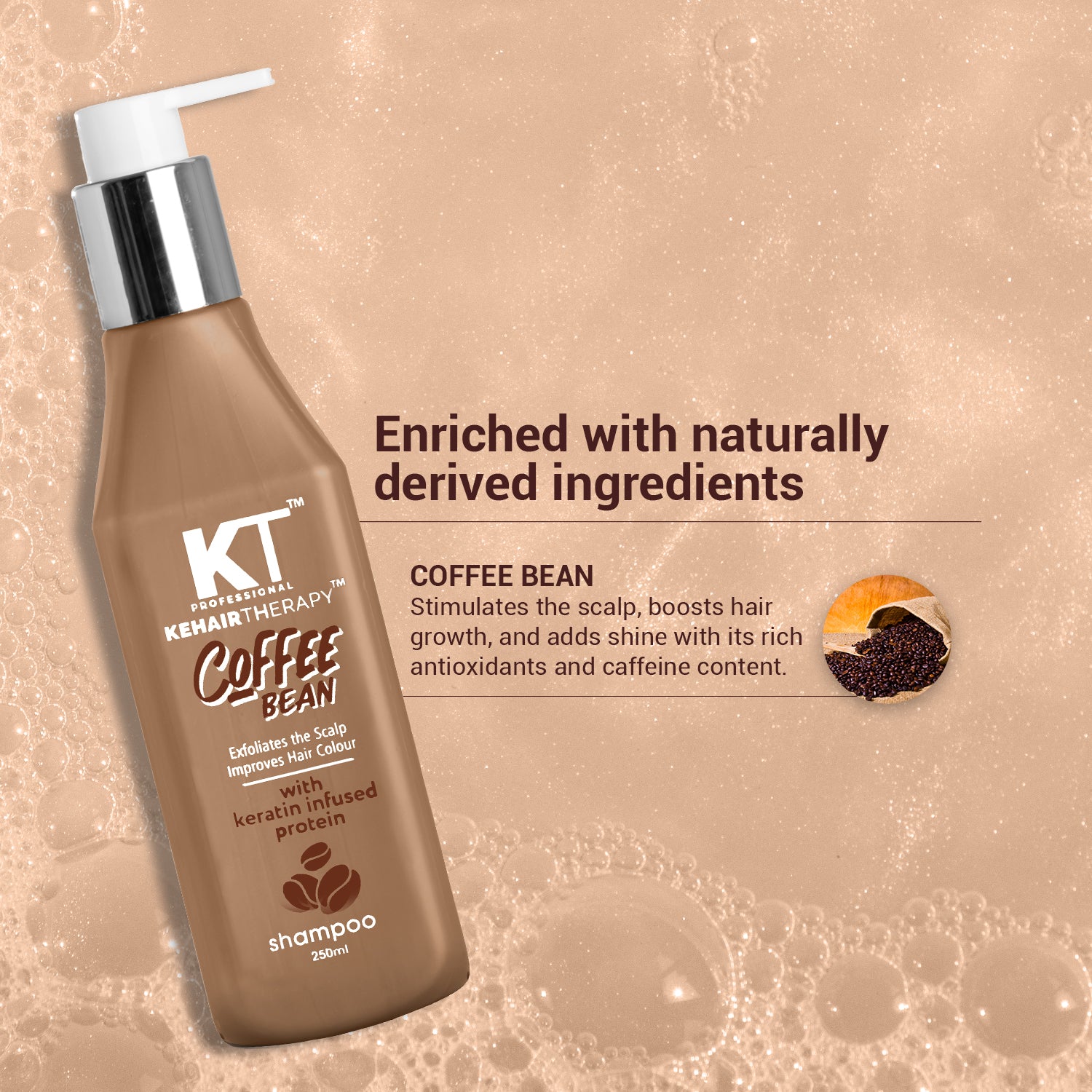Coffee Bean Shampoo | Keratin & Protein Infused for Hair Fall Control, Scalp Exfoliation & Enhanced Hair Color | Sulfate-Free, Paraben-Free | 250ml