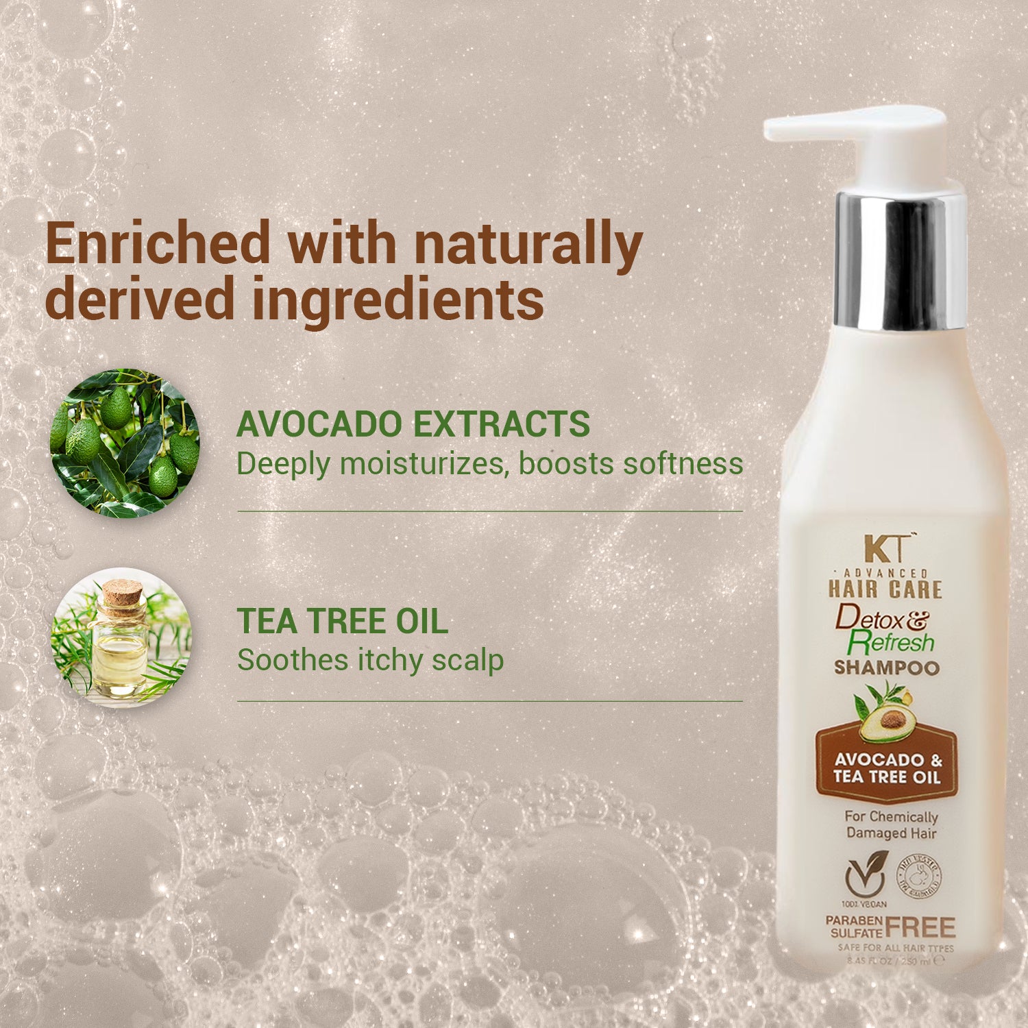 Detox & Refresh Shampoo | Infused with Avocado & Tea Tree Oil | Purifies Scalp & Controls Oil | For Chemically Damaged Hair | Sulfate-Free, Paraben-Free | 250ml