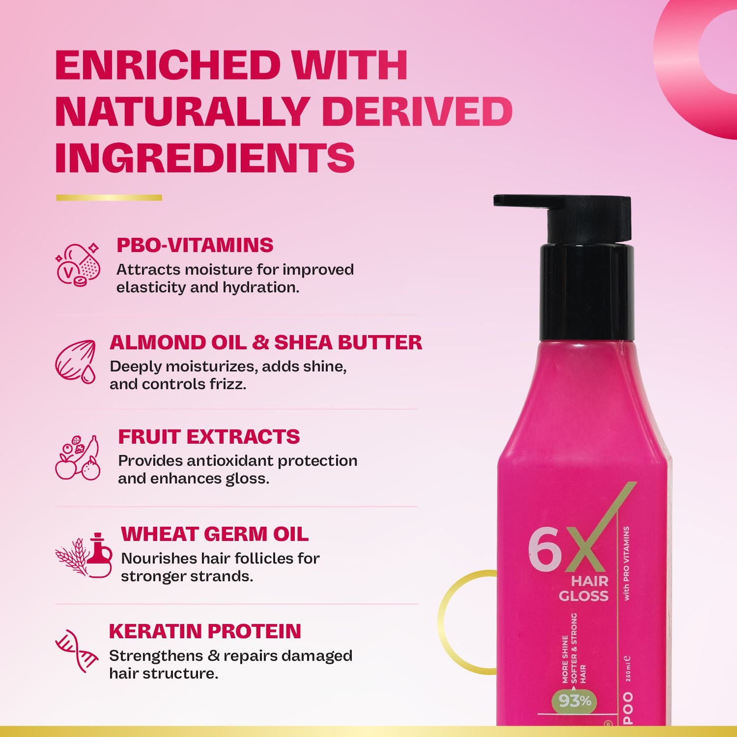 6X Hair Gloss Shampoo | 93% More Shine | Pro-Vitamin Enriched | Sulfate-Free, Paraben-Free | 250ml