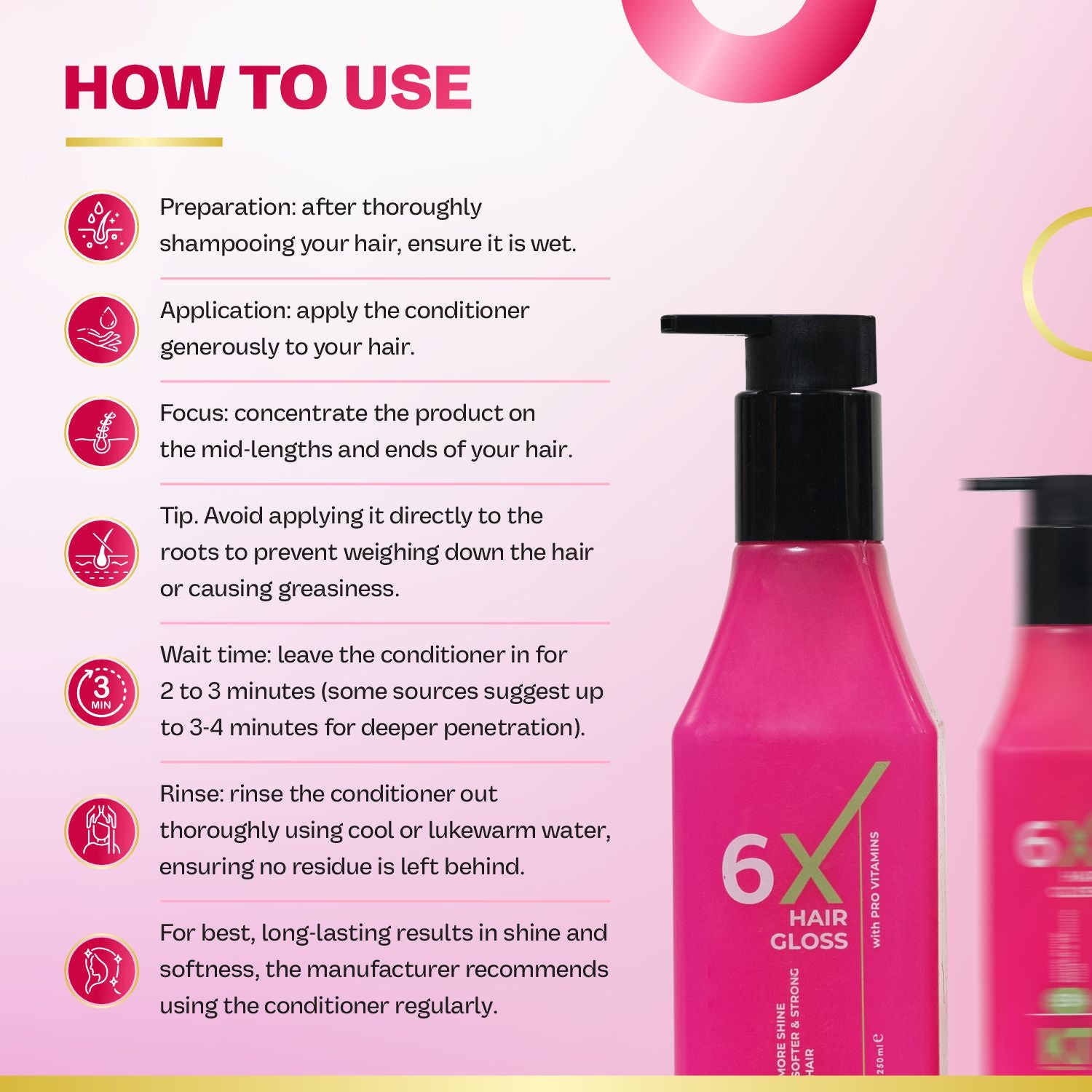6X Hair Gloss Shampoo | 93% More Shine | Pro-Vitamin Enriched | Sulfate-Free, Paraben-Free | 250ml