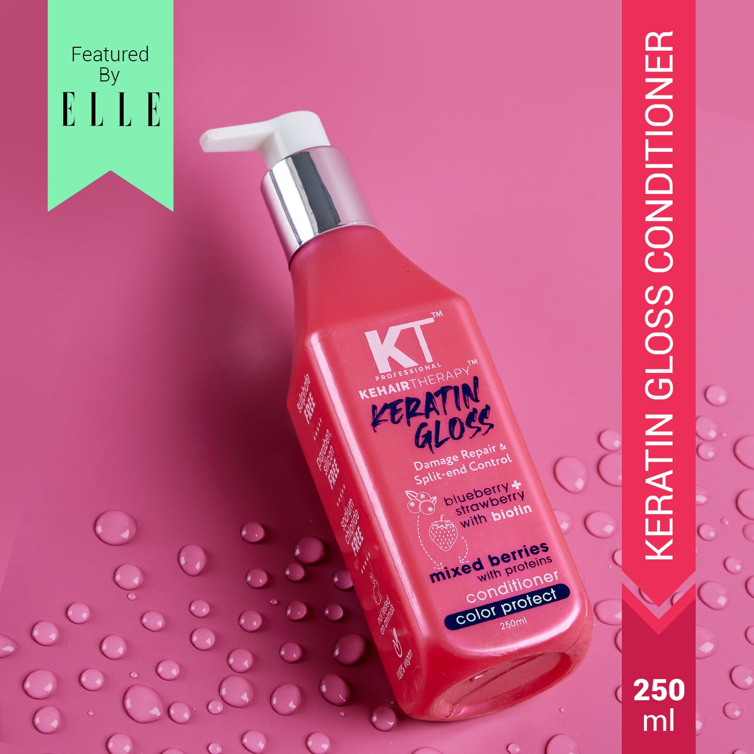 Keratin Gloss Conditioner | With Blueberry, Strawberry & Biotin Extracts | Damage Repair & Split-End Control | Sulfate-Free, Paraben-Free | 250ml