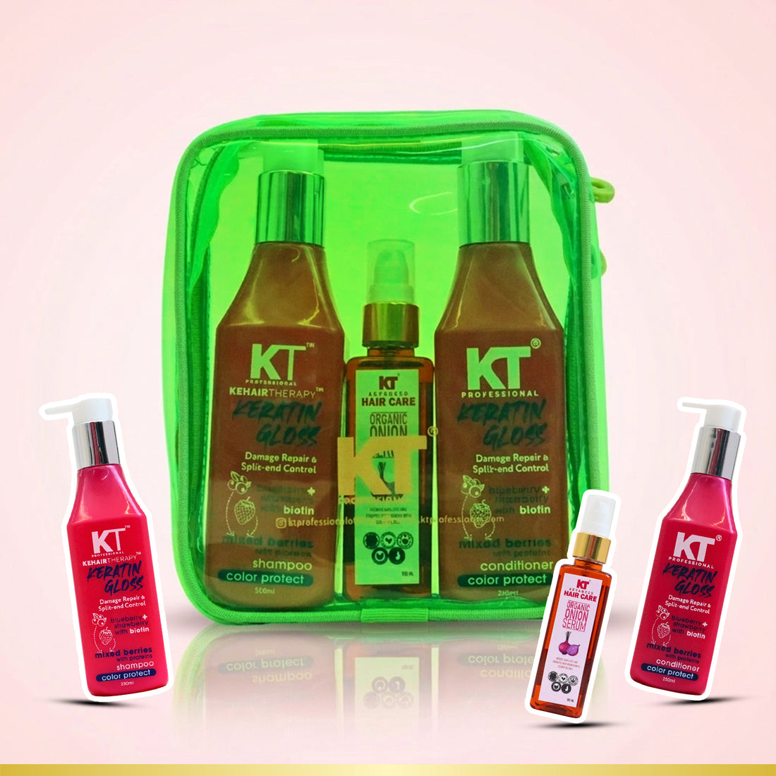 Keratin Repair Shampoo & Conditioner 250ml + Organic Onion Hair Serum 100ml