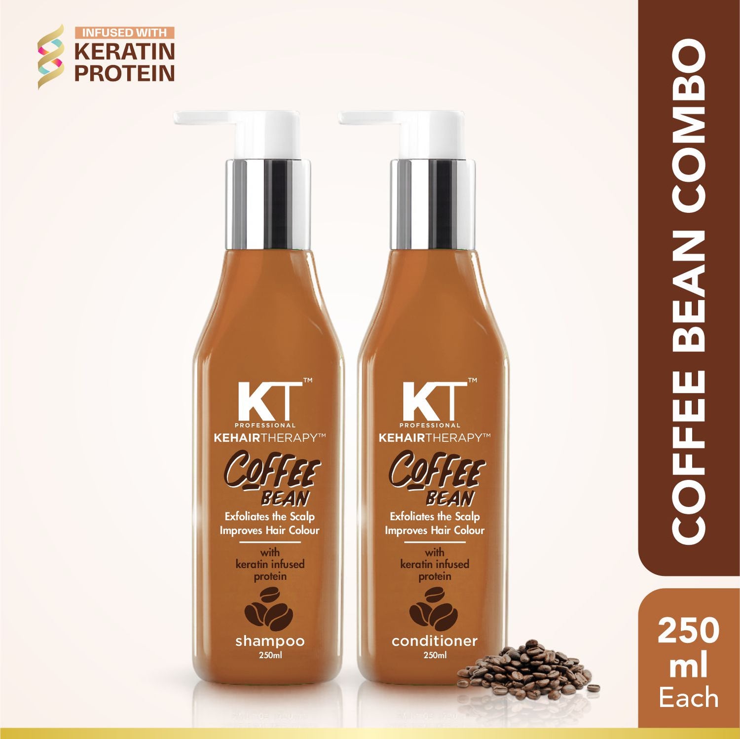Coffee Bean Shampoo &amp; Conditioner | Keratin &amp; Protein Infused | Scalp Exfoliation &amp; Enhanced Hair Color | Anti-Hair Fall | Sulfate-Free, Paraben-Free | 250ml x 2