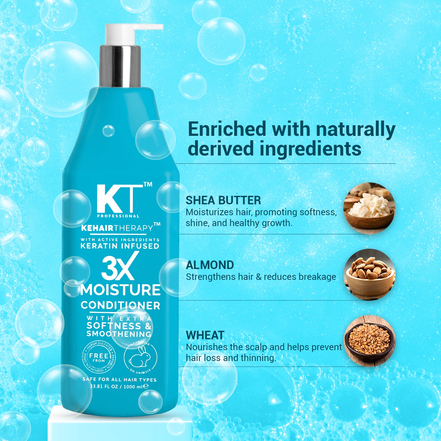 3X Moisture Conditioner | Keratin-Infused with Active Ingredients for Extra Softness &amp; Smoothness | Sulfate-Free, Paraben-Free | 1000ml