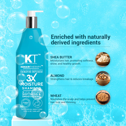 3X Moisture Shampoo | Keratin-Infused with Active Ingredients for Extra Softness &amp; Smoothness | Sulfate-Free, Paraben-Free | 1000ml