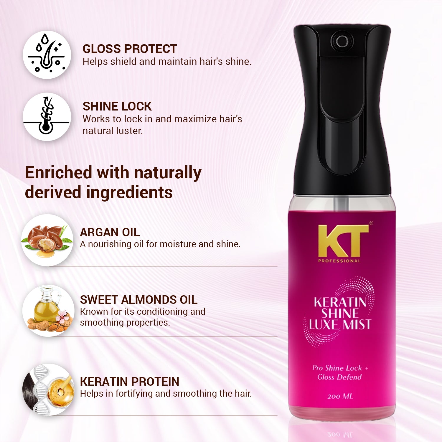 Keratin Shine Luxe Mist | Keratin + Argan &amp; Almond Oil | Shine Lock &amp; UV Protect | 200ml
