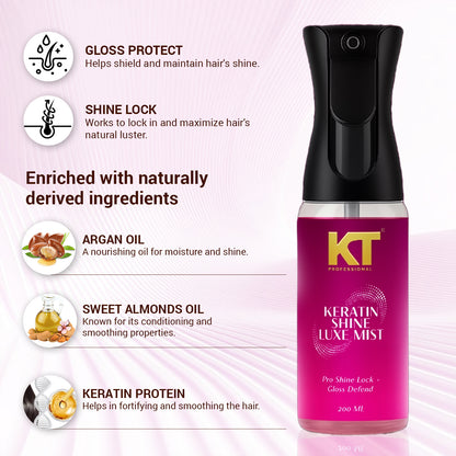 Keratin Shine Luxe Mist | Keratin + Argan &amp; Almond Oil | Shine Lock &amp; UV Protect | 200ml