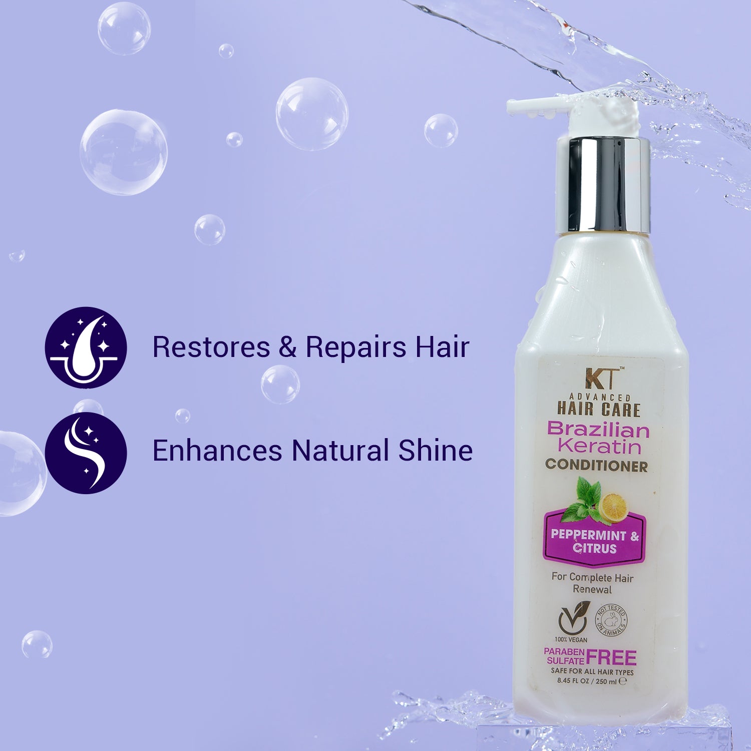 Brazilian Keratin Conditioner | Peppermint &amp; Citrus| Restores, Repairs &amp; Revitalizes Hair | Sulfate-Free, Paraben-Free | 250ml
