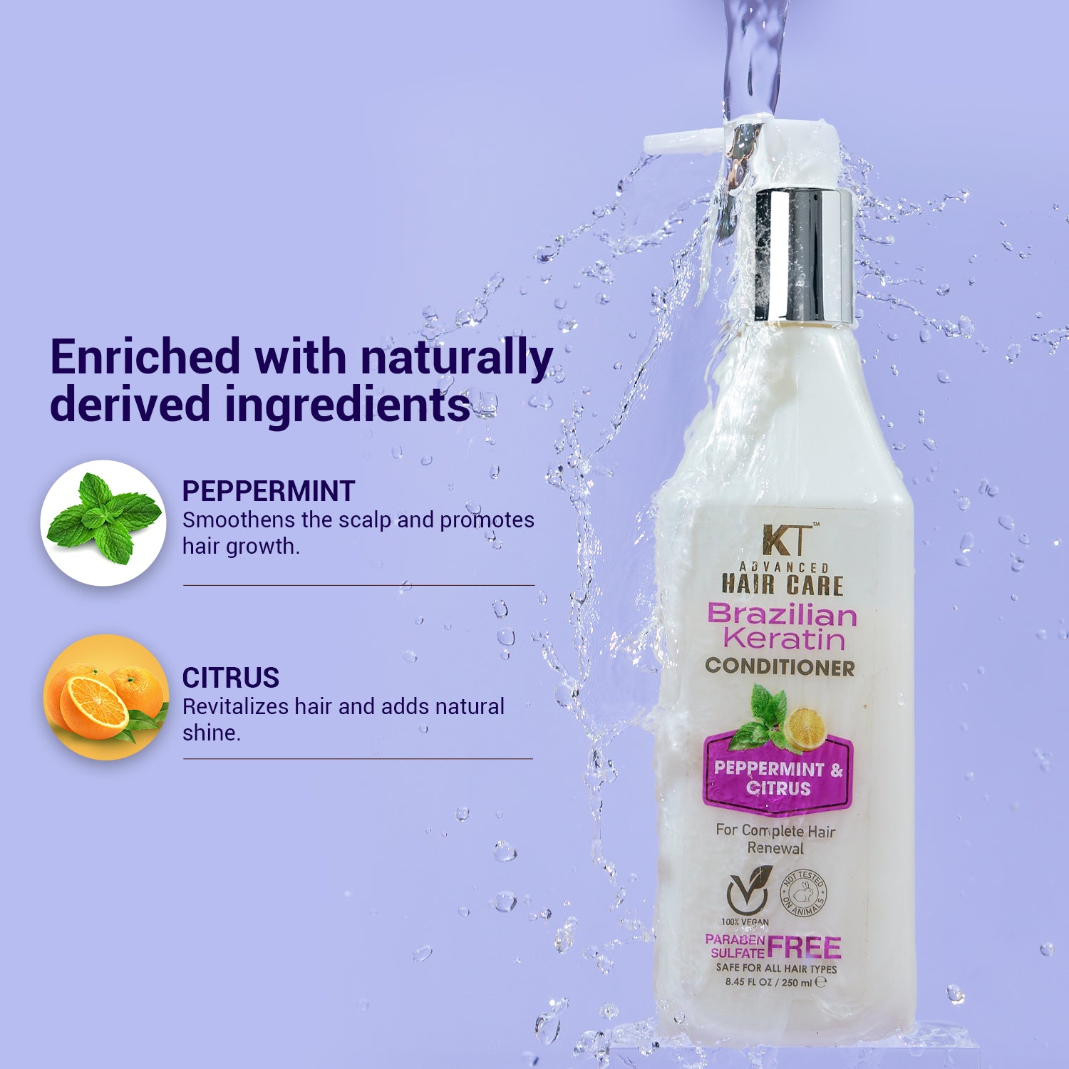 Brazilian Keratin Conditioner | Peppermint &amp; Citrus| Restores, Repairs &amp; Revitalizes Hair | Sulfate-Free, Paraben-Free | 250ml