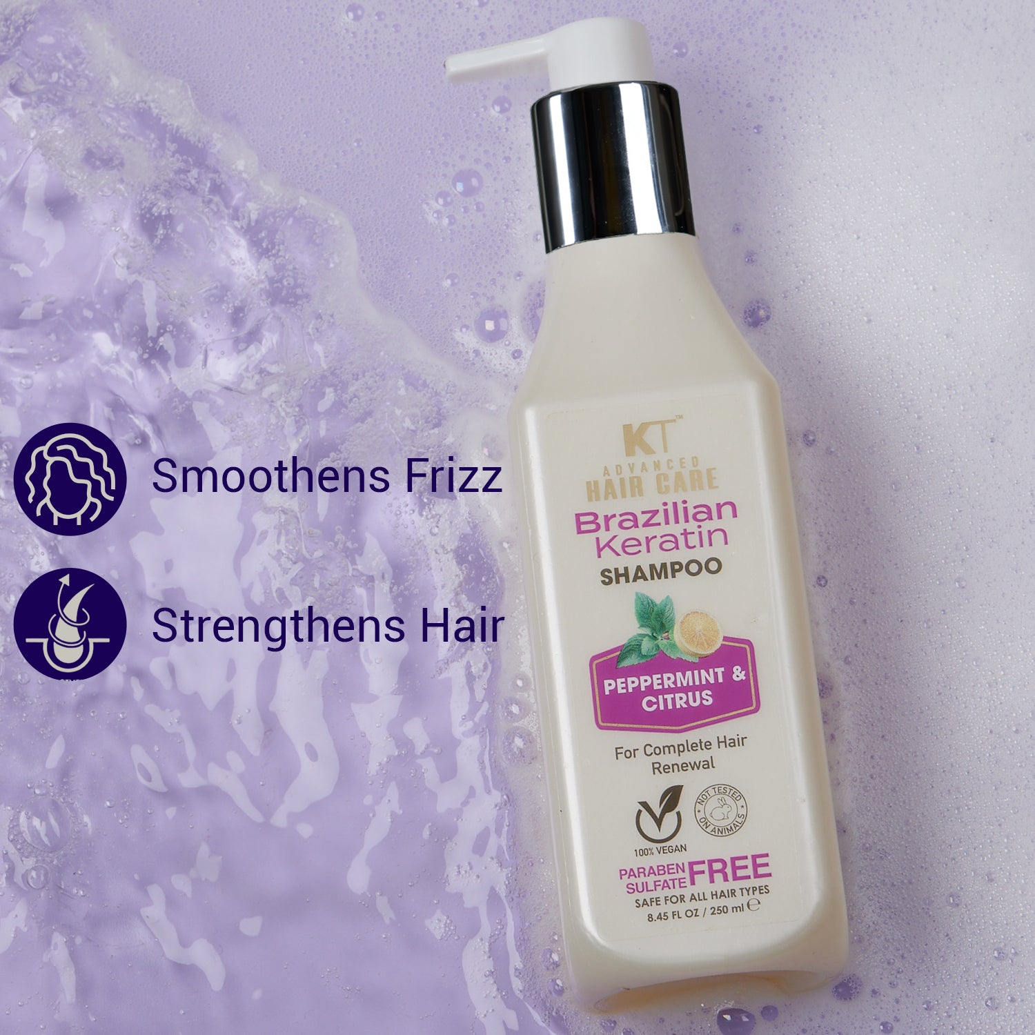 Brazilian Keratin Shampoo | Peppermint &amp; Citrus | Restores, Repairs &amp; Revitalizes Hair | Sulfate-Free, Paraben-Free | 250ml