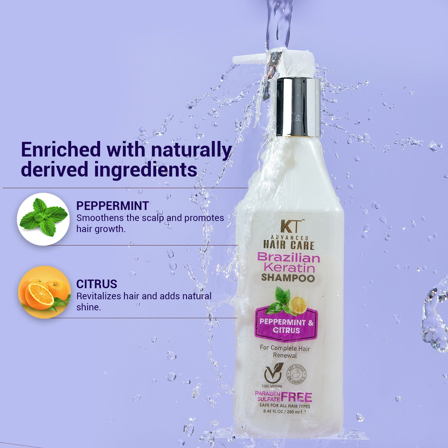 Brazilian Keratin Shampoo | Peppermint &amp; Citrus | Restores, Repairs &amp; Revitalizes Hair | Sulfate-Free, Paraben-Free | 250ml