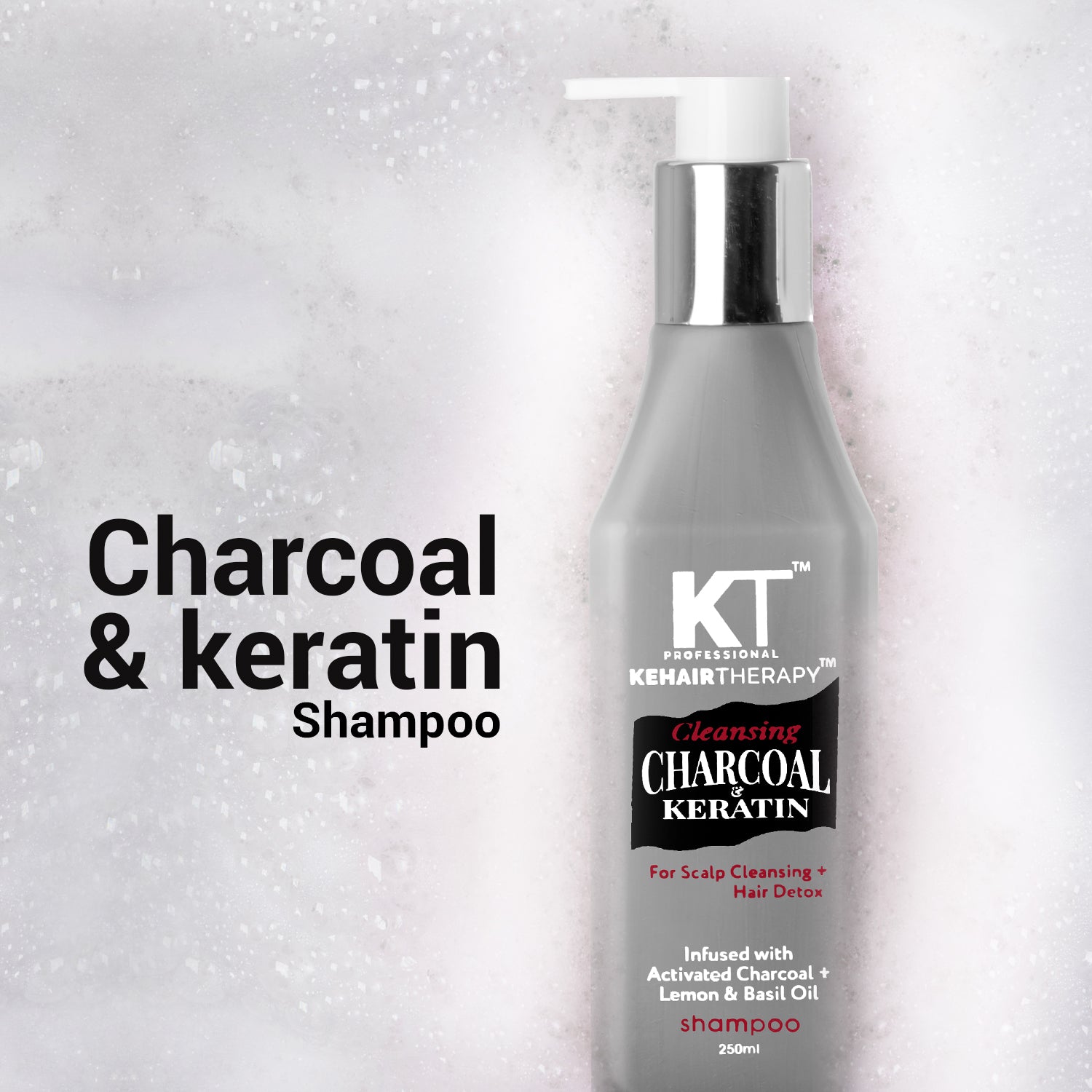 Charcoal &amp; Keratin Shampoo | Infused with Activated Charcoal, Lemon &amp; Basil Oil | Scalp Cleansing &amp; Hair Detox | Sulfate-Free, Paraben-Free | 250ml