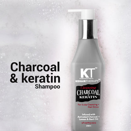 Charcoal &amp; Keratin Shampoo | Infused with Activated Charcoal, Lemon &amp; Basil Oil | Scalp Cleansing &amp; Hair Detox | Sulfate-Free, Paraben-Free | 250ml