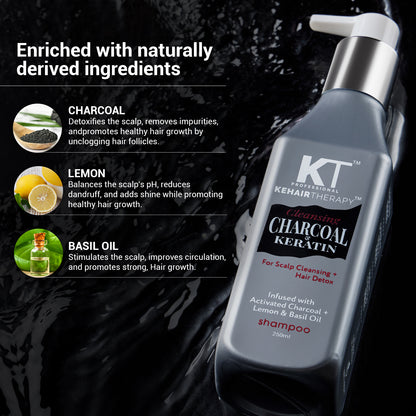 Charcoal &amp; Keratin Shampoo | Infused with Activated Charcoal, Lemon &amp; Basil Oil | Scalp Cleansing &amp; Hair Detox | Sulfate-Free, Paraben-Free | 250ml