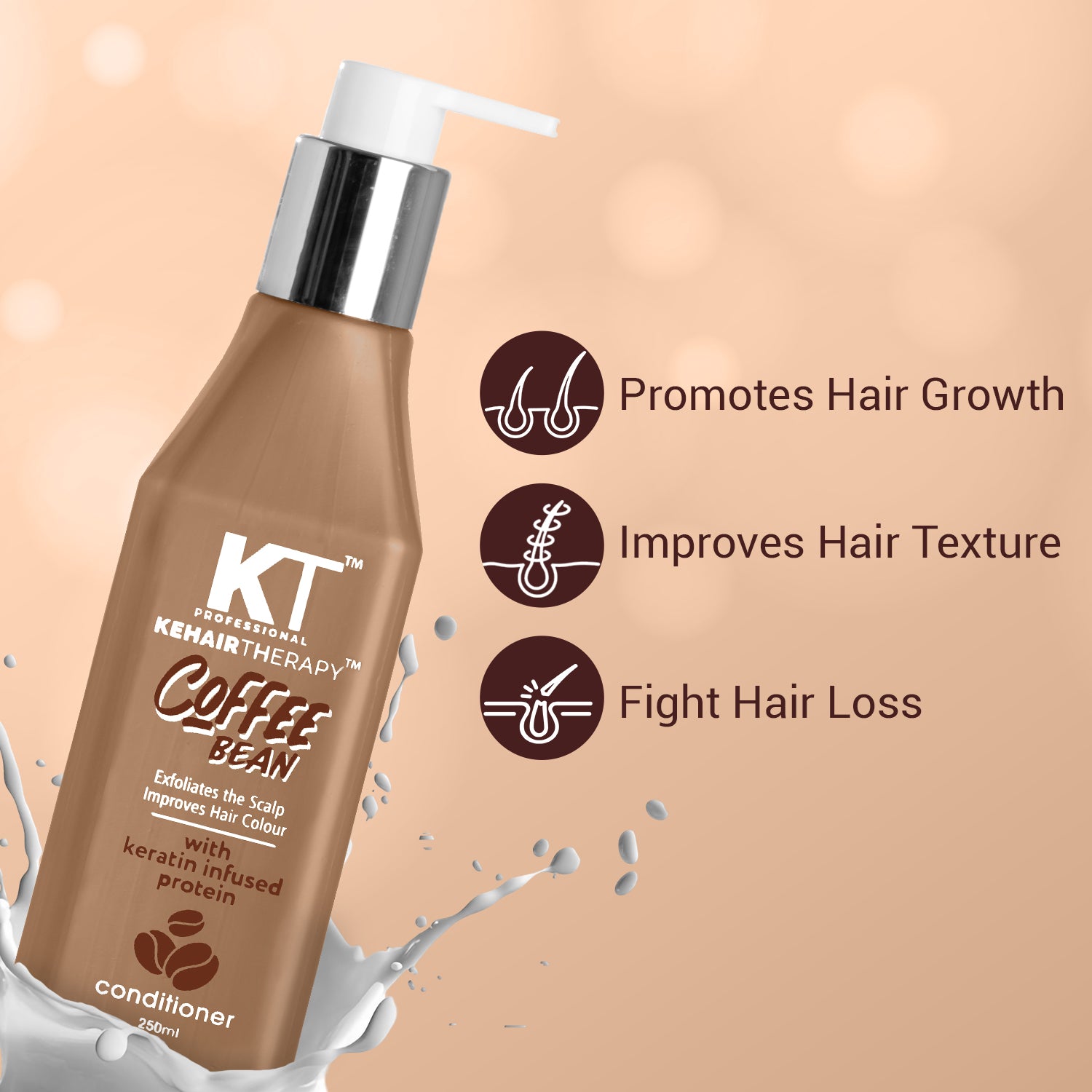 Coffee Bean Conditioner | Keratin &amp; Protein Infused for Hair Fall Control, Scalp Exfoliation &amp; Enhanced Hair Color | Sulfate-Free, Paraben-Free | 250ml