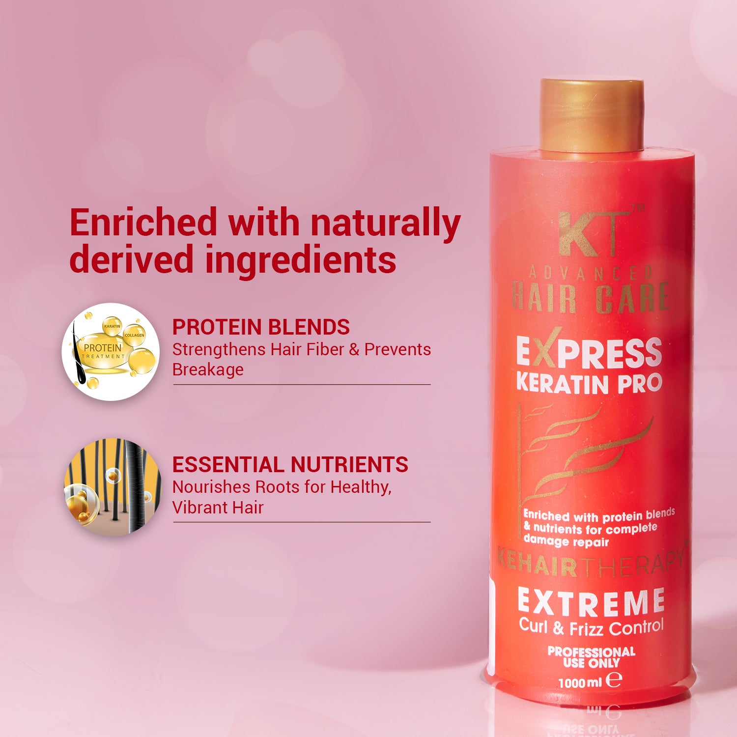 Express Keratin Pro Treatment | Protein-Enriched Formula for Damage Repair, Curl &amp; Frizz Control | Sulfate-Free, Paraben-Free | 1000ml | 120ml