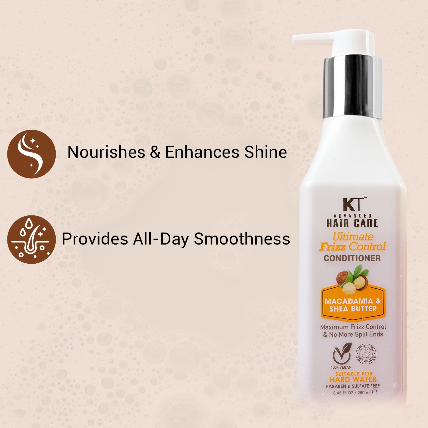 Ultimate Frizz Control Conditioner | Infused with Macadamia &amp; Shea Butter | Controls Frizz &amp; Repairs Split Ends | Sulfate-Free, Paraben-Free | 250ml