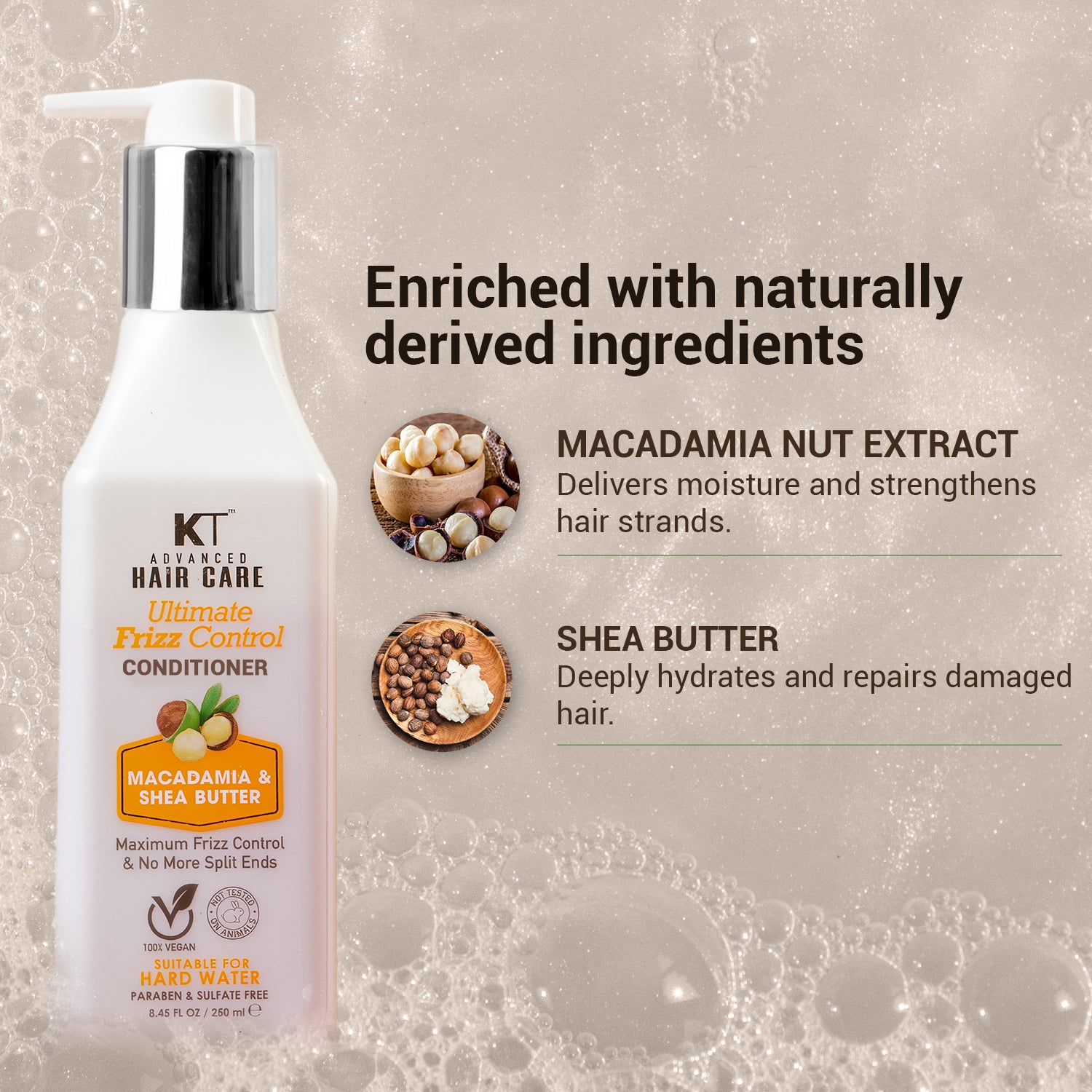 Ultimate Frizz Control Conditioner | Infused with Macadamia &amp; Shea Butter | Controls Frizz &amp; Repairs Split Ends | Sulfate-Free, Paraben-Free | 250ml