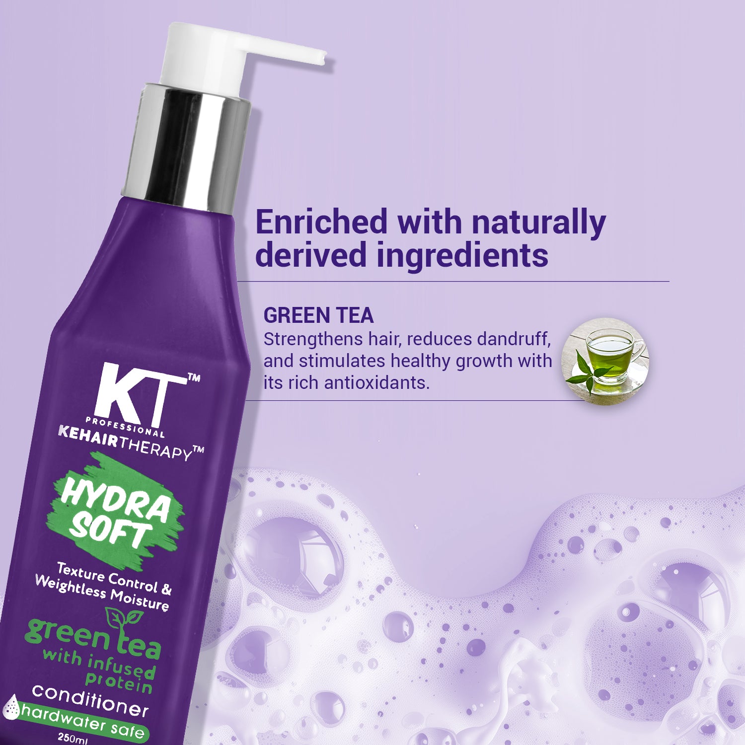 Hydra Soft Conditioner | Infused with Green Tea &amp; Proteins | Texture Control, Weightless Moisture &amp; Hard Water Protection | Sulfate-Free, Paraben-Free | 250ml