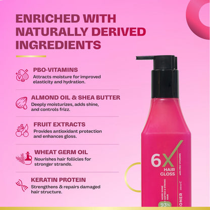 6X Hair Gloss Conditioner | Intense Shine &amp; Smoothness | Pro-Vitamin Formula | Sulfate-Free, Paraben-Free | 250ml