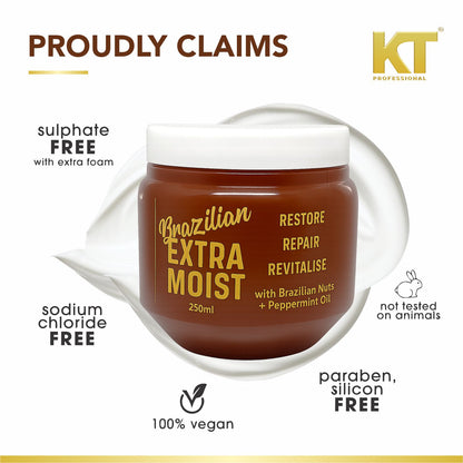 Brazilian Extra Moist Hair Masque | Enriched with Brazilian Nut &amp; Peppermint Oil | Restores &amp; Revitalizes Dry, Damaged Hair | Sulfate-Free, Paraben-Free | 250ml