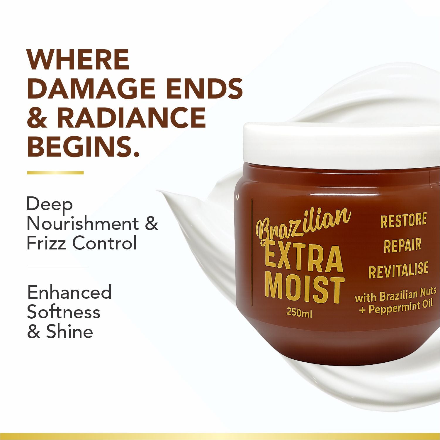 Brazilian Extra Moist Hair Masque | Enriched with Brazilian Nut &amp; Peppermint Oil | Restores &amp; Revitalizes Dry, Damaged Hair | Sulfate-Free, Paraben-Free | 250ml