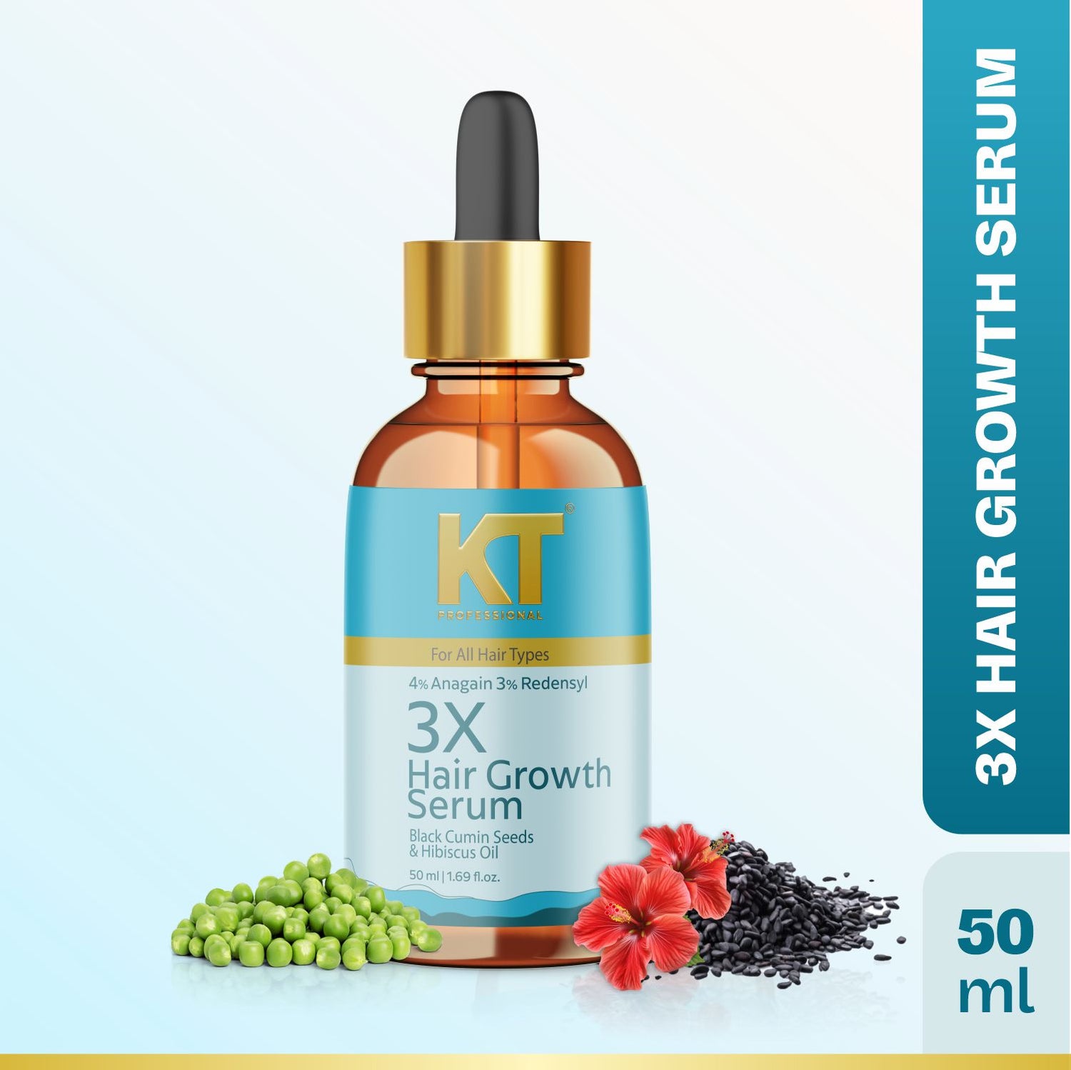 3X Hair Growth Serum | Infused with Black Cumin, Anagain, Hibiscus, Redensyl | Enhance Hair Growth, Strength &amp; Nourishment | Sulfate-Free, Paraben-Free | 50ml