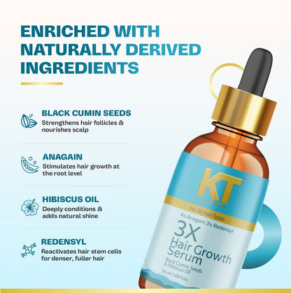 3X Hair Growth Serum | Infused with Black Cumin, Anagain, Hibiscus, Redensyl | Enhance Hair Growth, Strength &amp; Nourishment | Sulfate-Free, Paraben-Free | 50ml