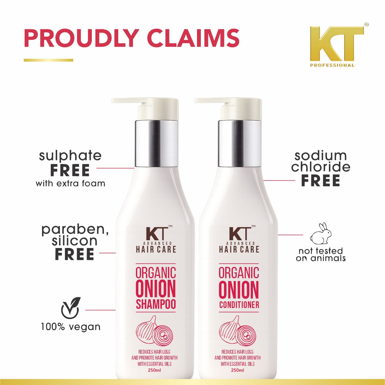 Organic Onion Shampoo &amp; Conditioner | Infused with Essential Oils &amp; Aloe Vera | Controls Hair Fall &amp; Strengthens Hair | Sulfate-Free, Paraben-Free | 250ml x 2