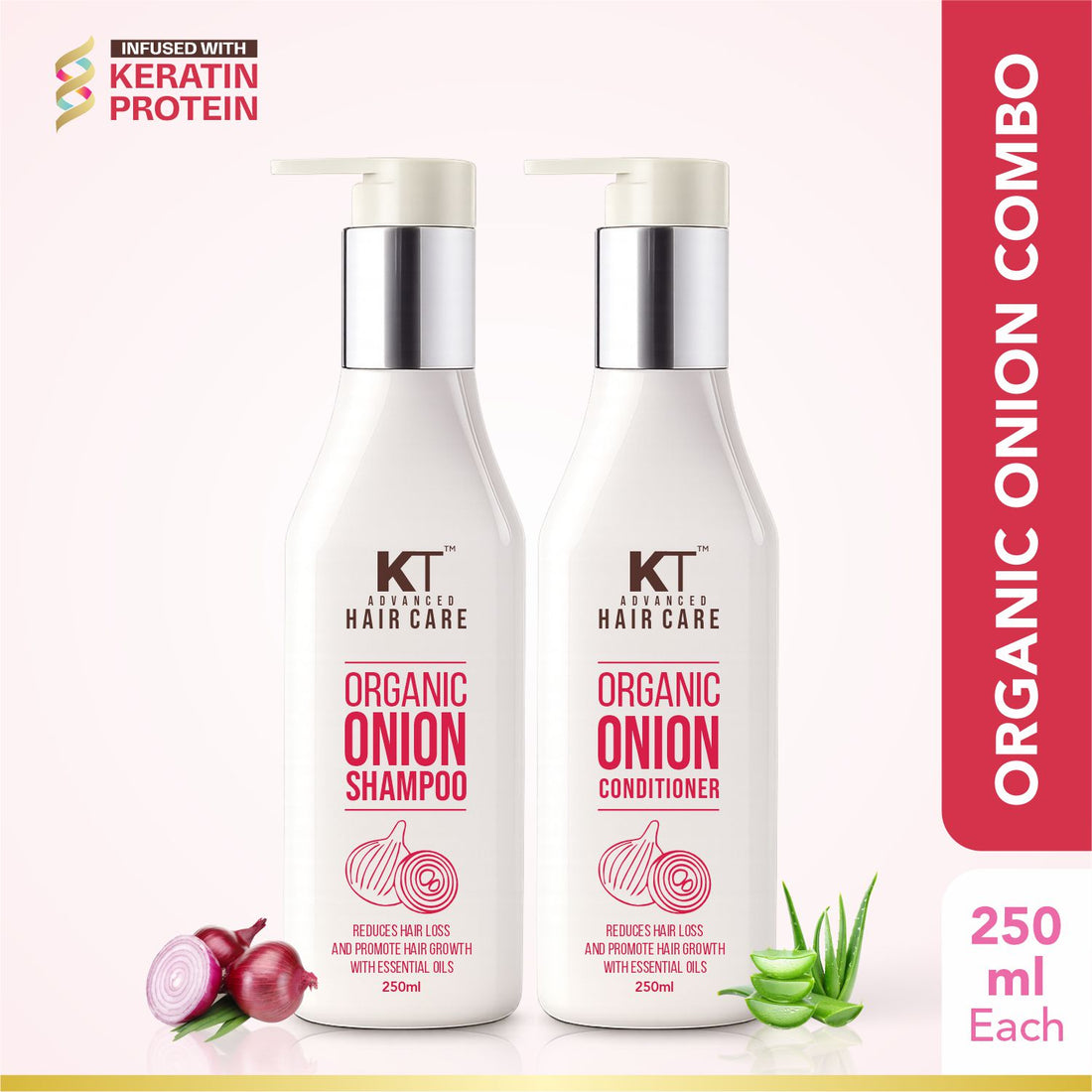 Organic Onion Shampoo &amp; Conditioner | Infused with Essential Oils &amp; Aloe Vera | Controls Hair Fall &amp; Strengthens Hair | Sulfate-Free, Paraben-Free | 250ml x 2