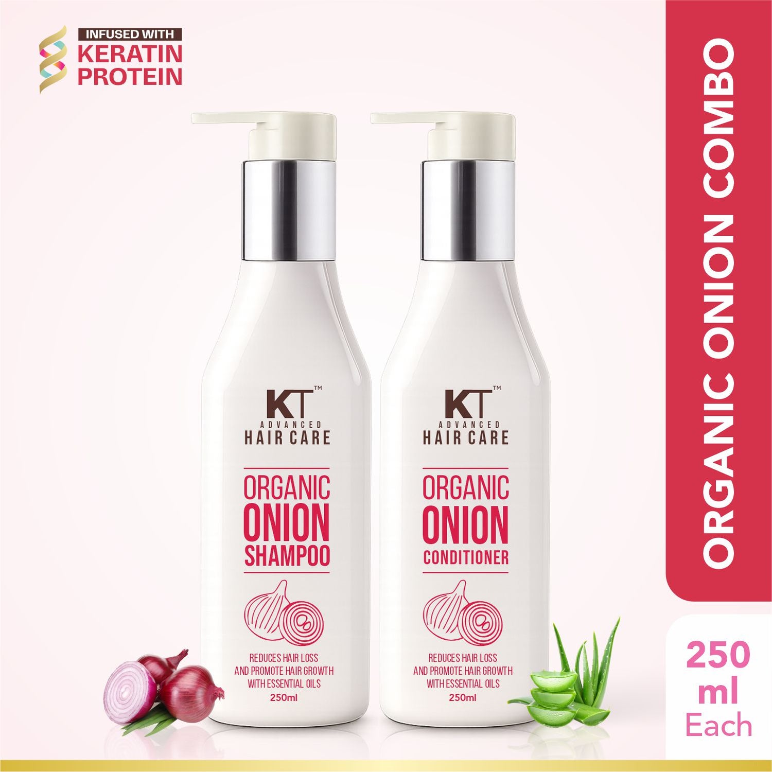 Organic Onion Shampoo &amp; Conditioner | Infused with Essential Oils &amp; Aloe Vera | Controls Hair Fall &amp; Strengthens Hair | Sulfate-Free, Paraben-Free | 250ml x 2