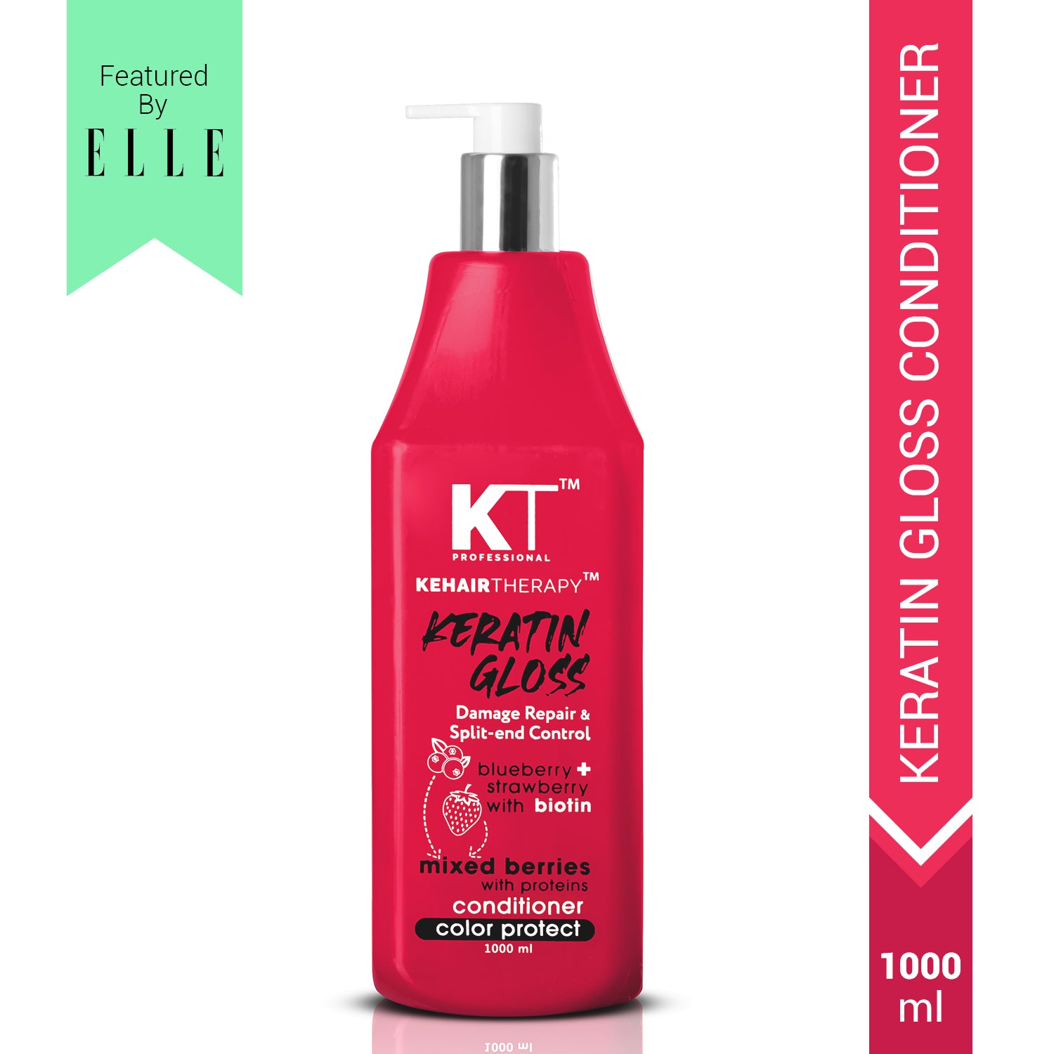 Keratin Gloss Conditioner | With Blueberry, Strawberry &amp; Biotin Extracts | Damage Repair &amp; Split-End Control | Sulfate-Free, Paraben-Free | 1000ml | 500ml | 250ml