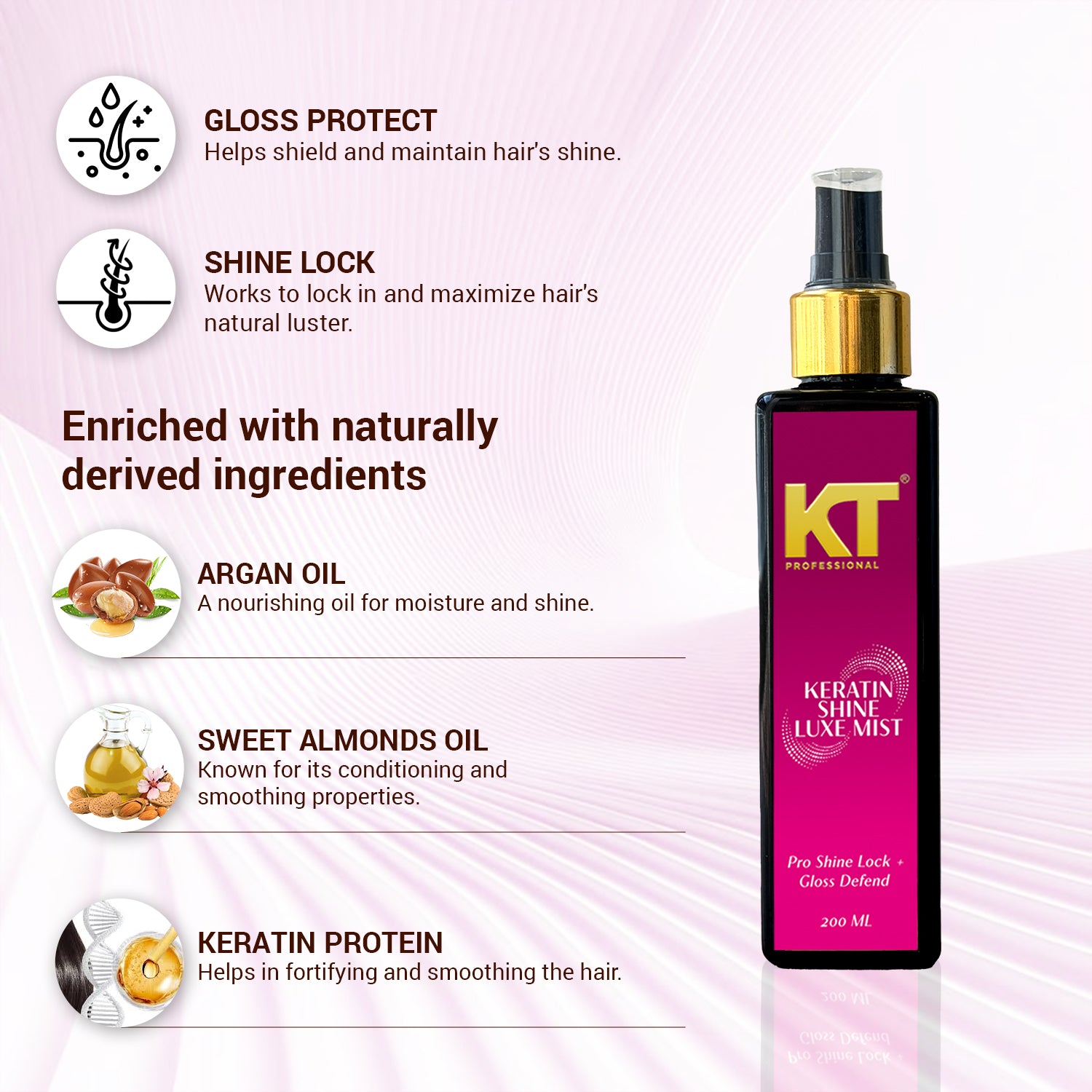 Keratin Shine Luxe Mist | Keratin + Argan &amp; Almond Oil | Shine Lock &amp; UV Protect | 200ml