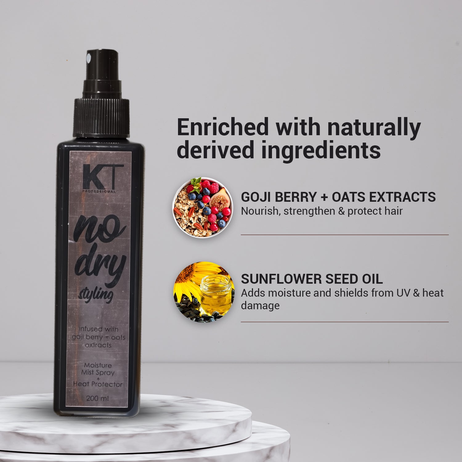 No Dry Styling Moisture Mist Hair Spray &amp; Heat Protector | Infused with Goji Berry &amp; Oats Extracts For Men &amp; Women | Sulfate-Free, Paraben-Free | 200ml