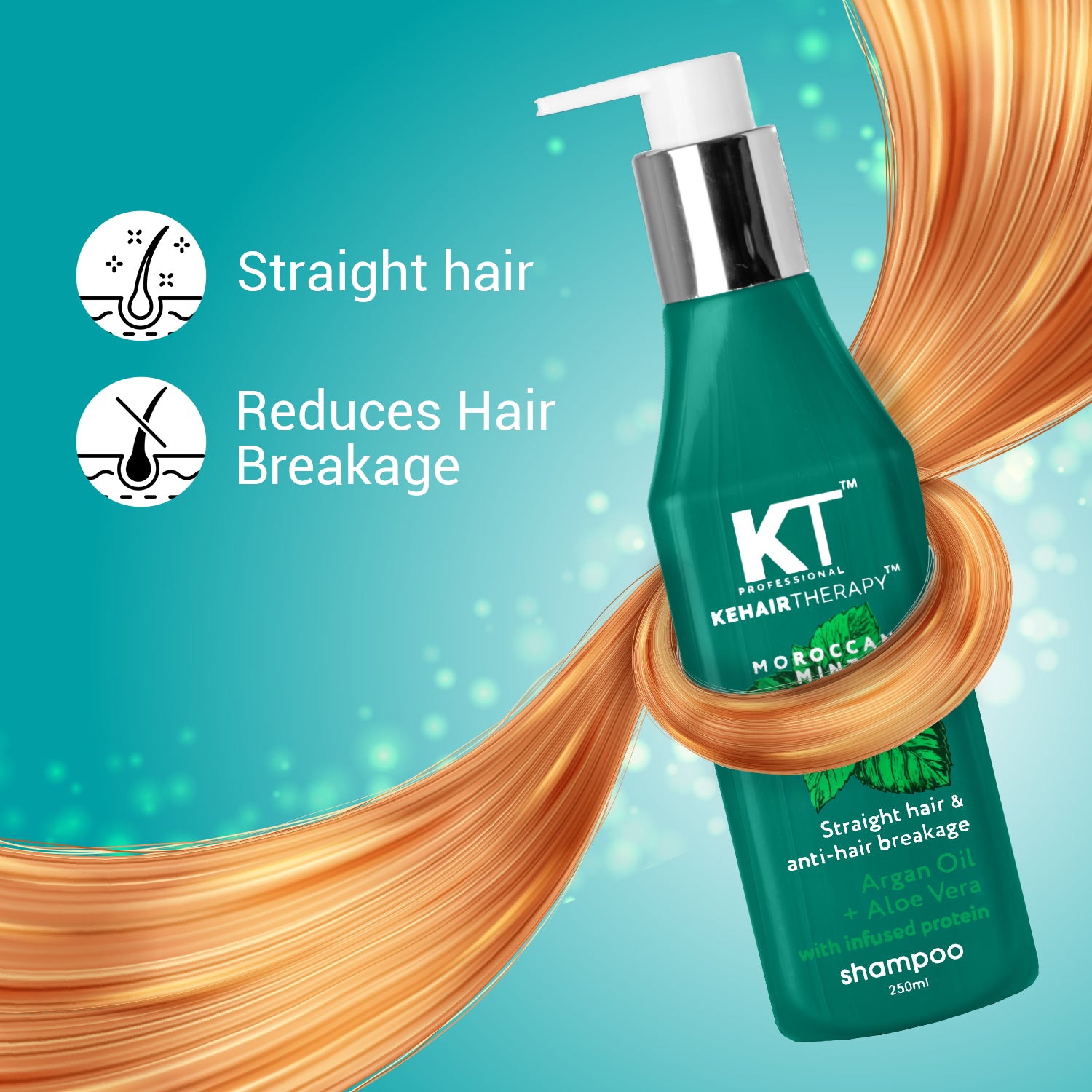 Moroccan Mint Nutri Straight Shampoo | Infused with Argan Oil &amp; Aloe Vera | Straight Hair &amp; Anti-Hair Breakage | Sulfate-Free, Paraben-Free | 250ml