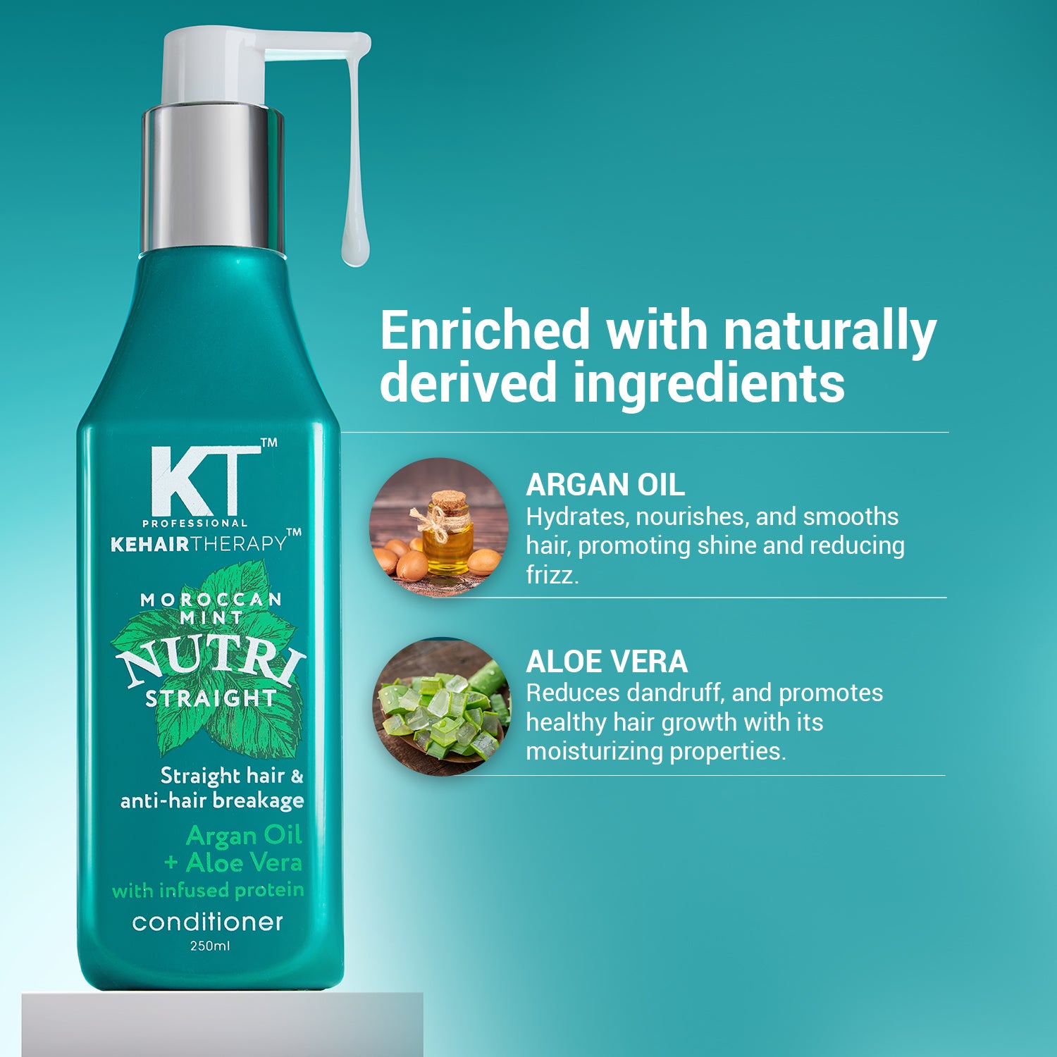 Moroccan Mint Nutri Straight Conditioner | Infused with Argan Oil &amp; Aloe Vera | Straight Hair &amp; Anti-Hair Breakage | Sulfate-Free, Paraben-Free | 250ml