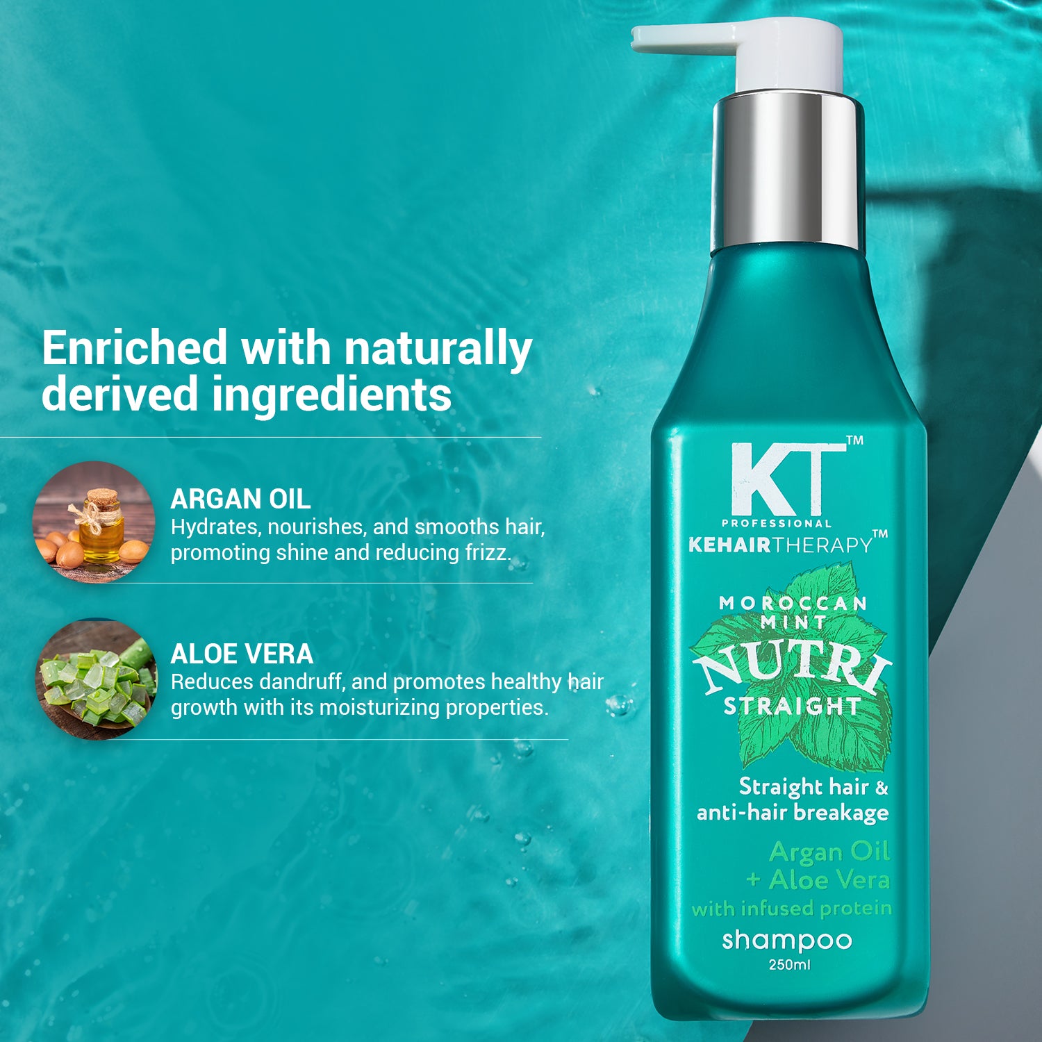 Moroccan Mint Nutri Straight Shampoo | Infused with Argan Oil &amp; Aloe Vera | Straight Hair &amp; Anti-Hair Breakage | Sulfate-Free, Paraben-Free | 250ml