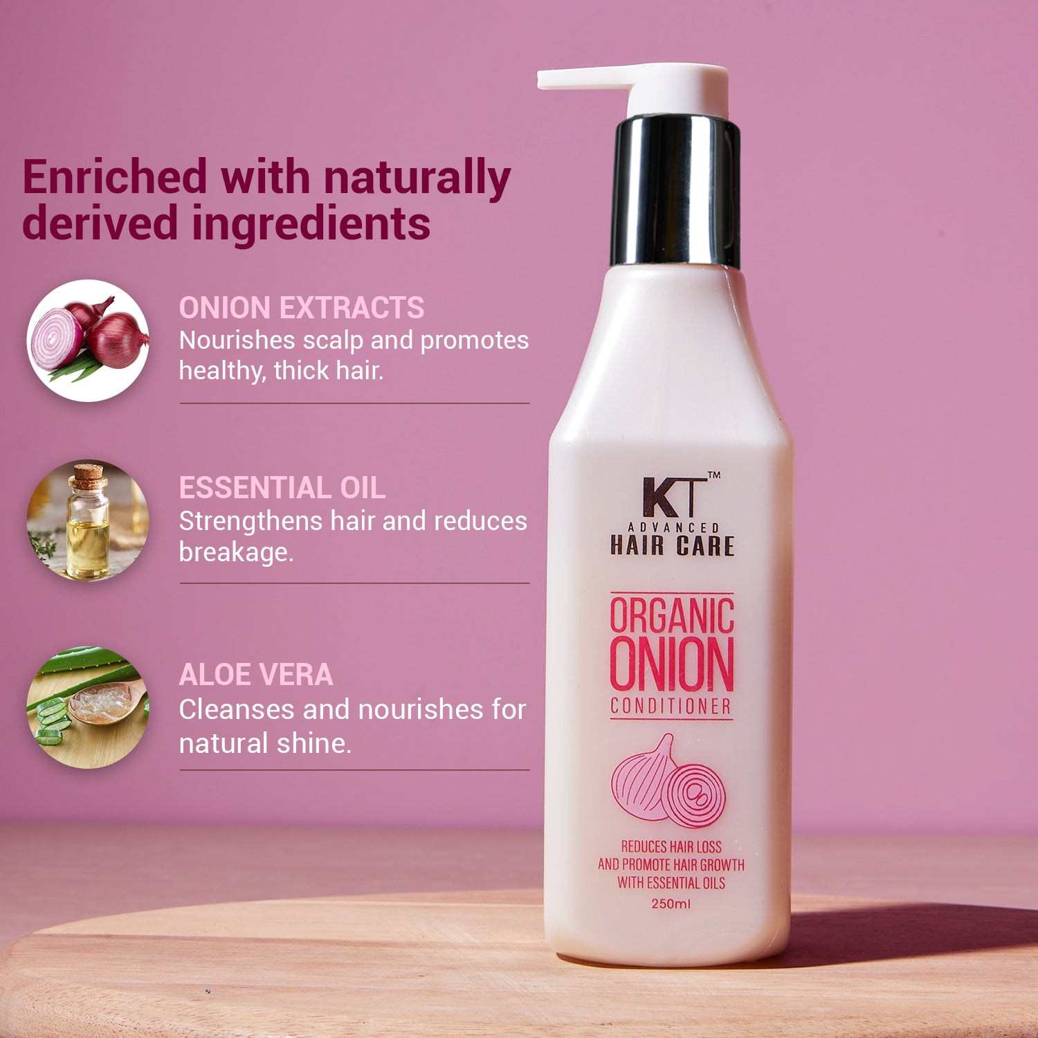 Organic Onion Conditioner | Infused with Essential Oils &amp; Aloe Vera | Controls Hair Fall &amp; Strengthens Hair | Sulfate-Free, Paraben-Free | 250ml
