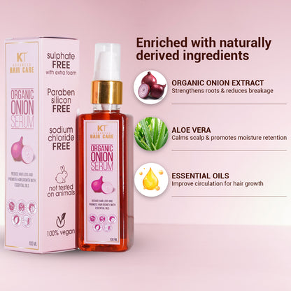 Organic Onion Hair Serum | Essential Oils for Hair Fall Control &amp; Enhanced Hair Growth | Sulfate-Free, Paraben-Free | 100ml