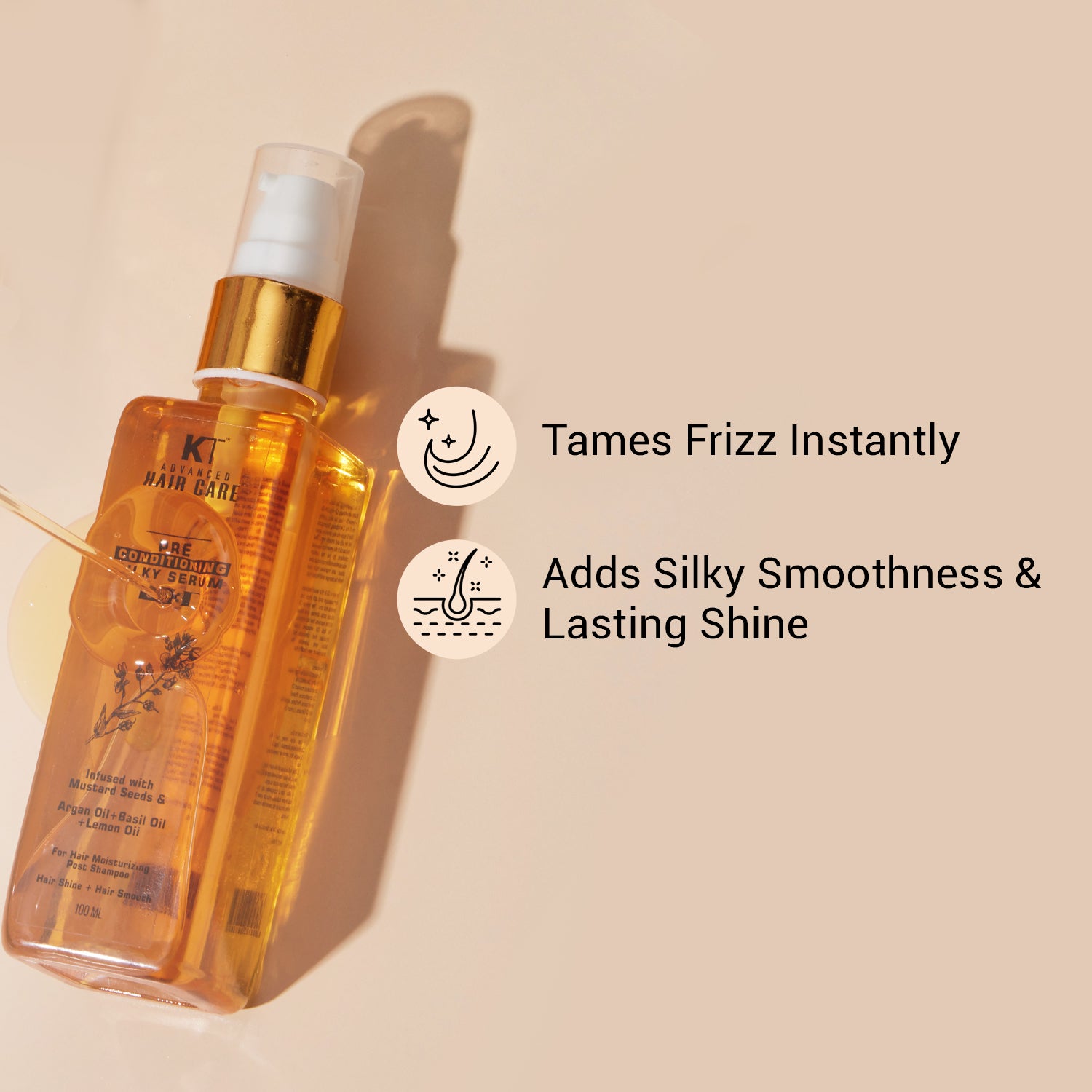 Pre Conditioning Silky Hair Serum | With Mustard, Argan, Lemon &amp; Basil Oils for Frizz Control &amp; Smooth, Silky Hair | Sulfate-Free, Paraben-Free | 100ml